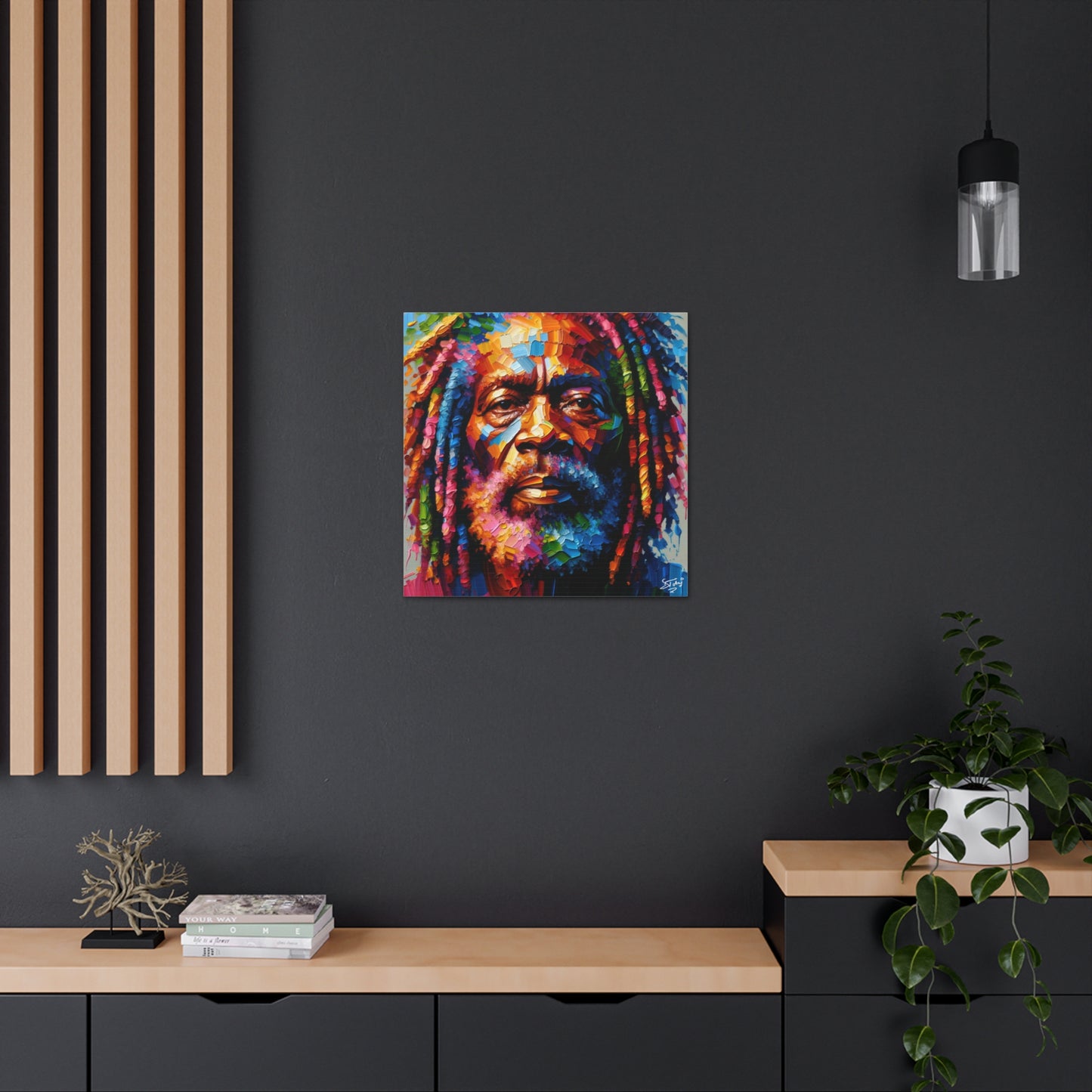 Art Print, Trini Rastaman, Oil Finish, West Indian Ethnicity, Cultural, Heritage, Semi-Abstract, Canvas Gallery Wrap