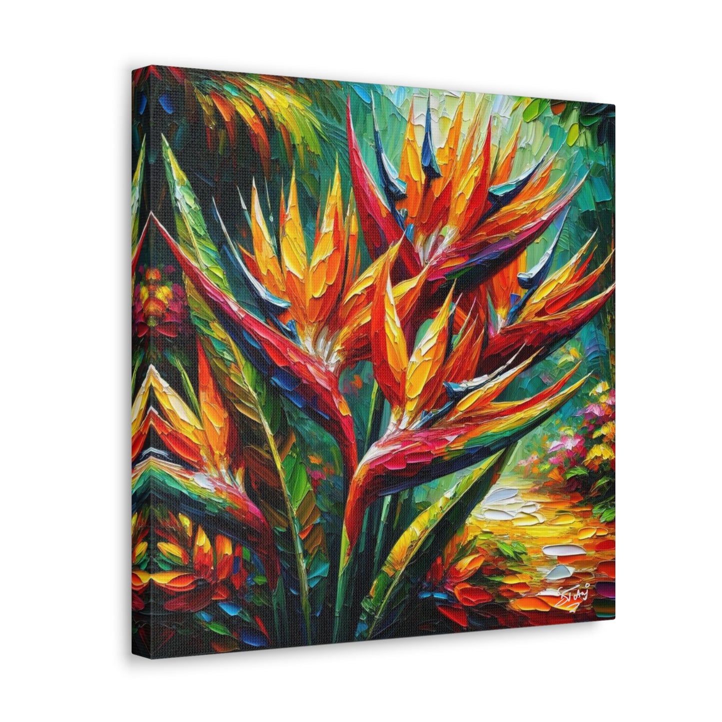 Art Print of Tropical Flower Garden, Oil Finish, West Indian Art, Canvas Gallery Wraps