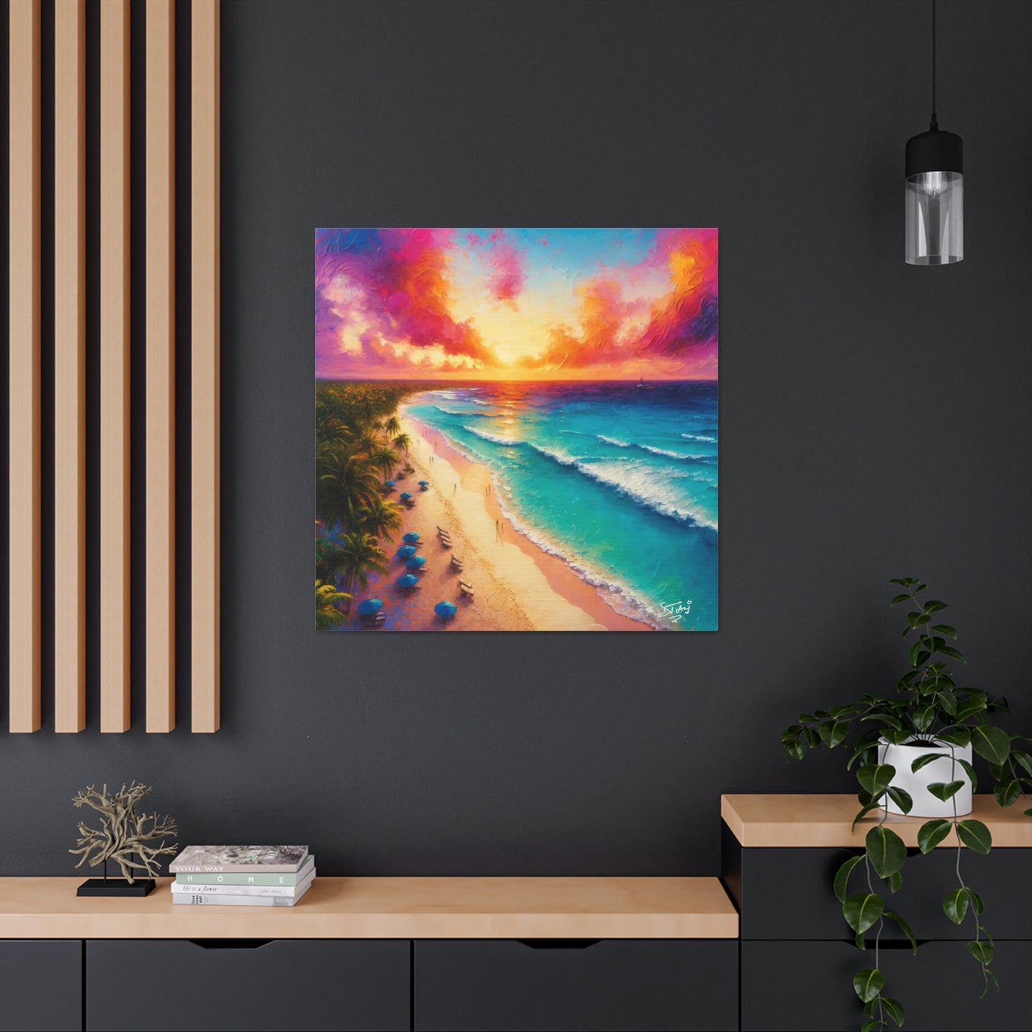 Art Print of Caribbean Beach Sunset, Oil Painting, West Indian Art, Canvas Gallery Wraps