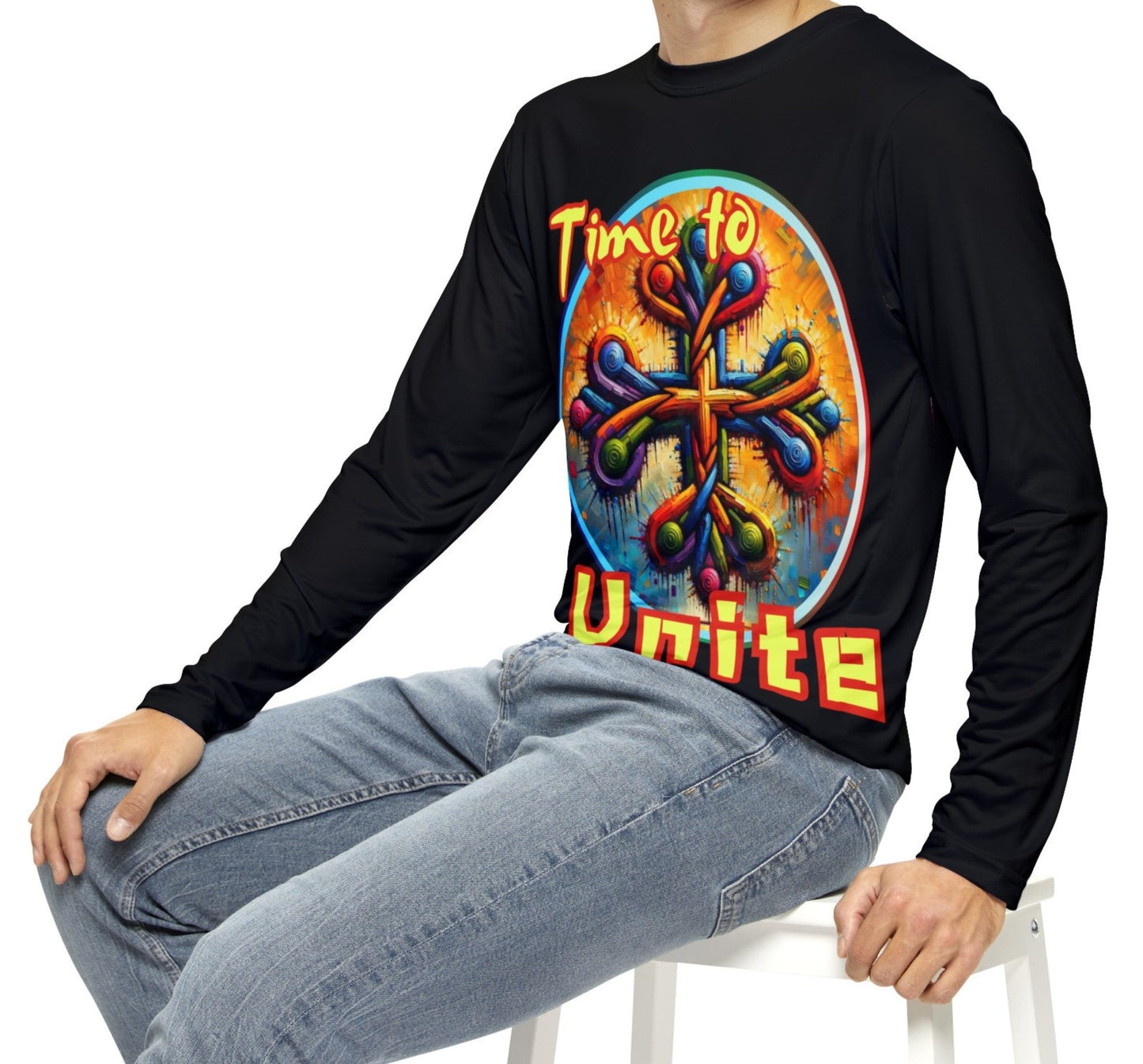 Men's Brushed Polyester Long Sleeve Shirt (AOP) "Time To Unite"