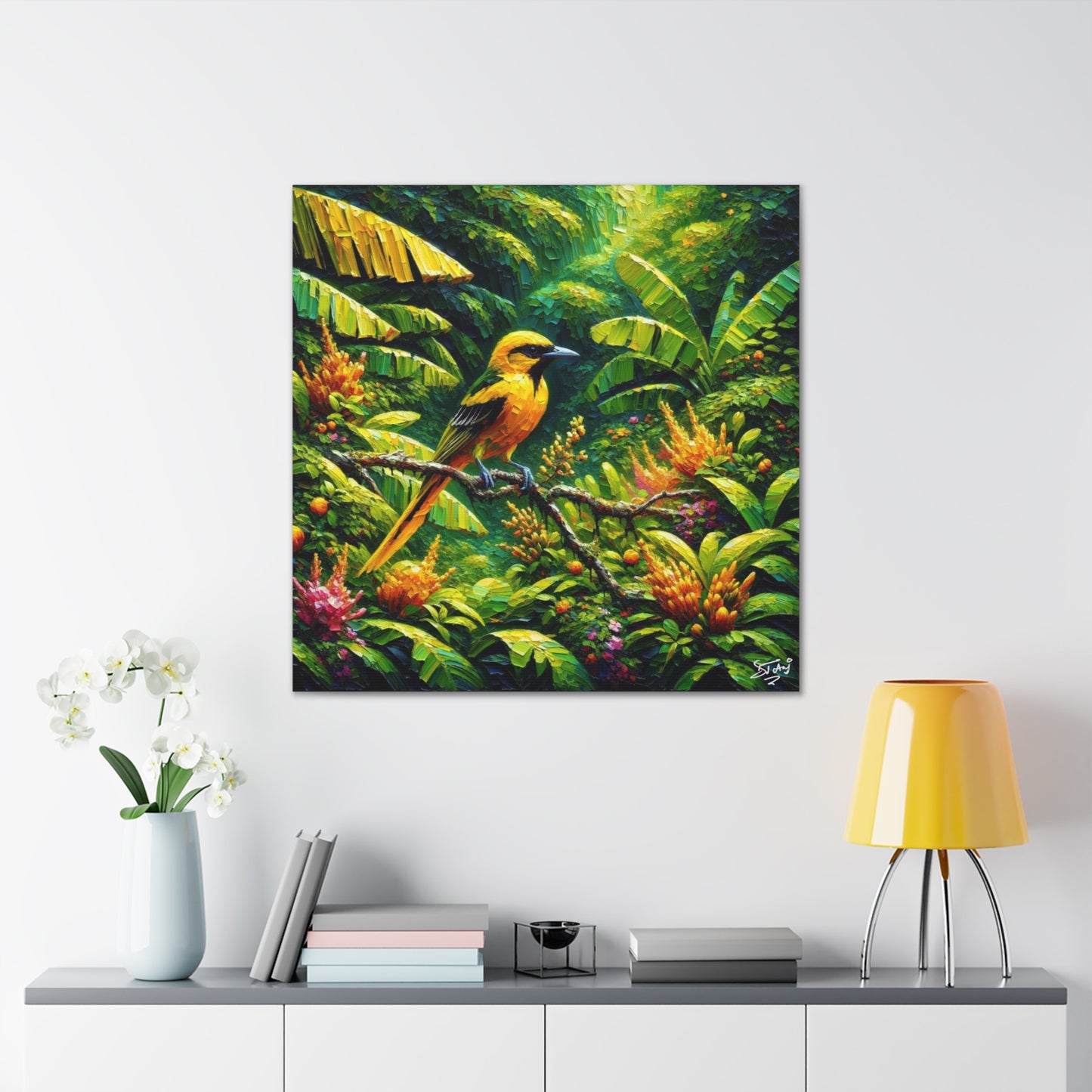 Art Print, Yellow Oriole (Plantain Bird), Caribbean Birds, Oil Finish, Caribbean Nature, Cultural, Heritage, Canvas Gallery Wrap