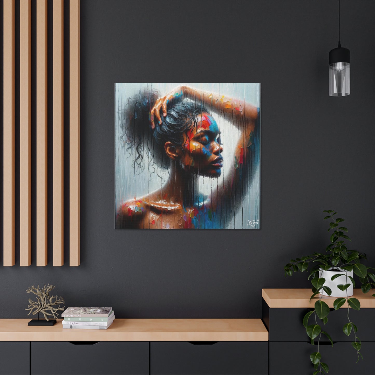 Art Print, Afro-Caribbean Woman in Sauna, Oil Finish, West Indian Ethnicity, Cultural, Heritage, Semi-Abstract, Canvas Gallery Wrap