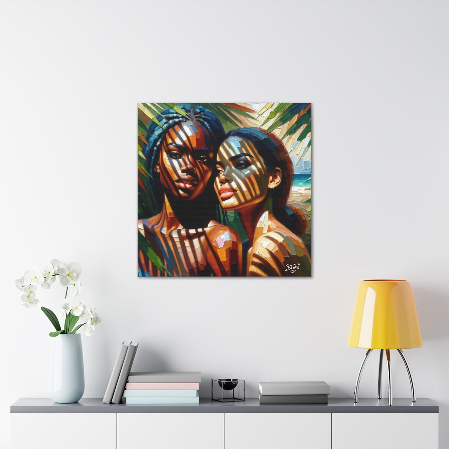 Art Print, Caribbean Women, "In the Shade" Oil Finish, West Indian Ethnicity, Cultural, Heritage, Canvas Gallery Wrap