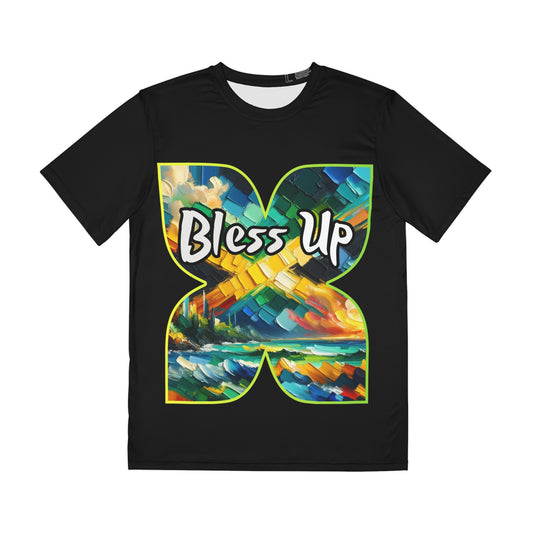 Men's Brushed Polyester Short Sleeve Tee (AOP), "Bless Up"