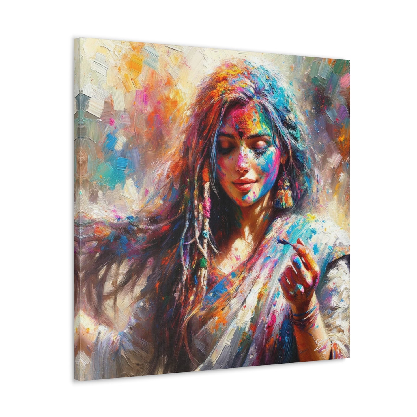 Art Print, Indo-Caribbean Woman, "Phagwa" Oil Finish, West Indian Ethnicity, Cultural, Heritage, Canvas Gallery Wrap