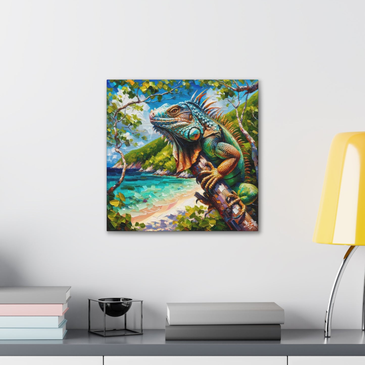 Art Print, Iguana, Caribbean Wildlife, Oil Finish, Caribbean Nature, Cultural, Heritage, Canvas Gallery Wrap