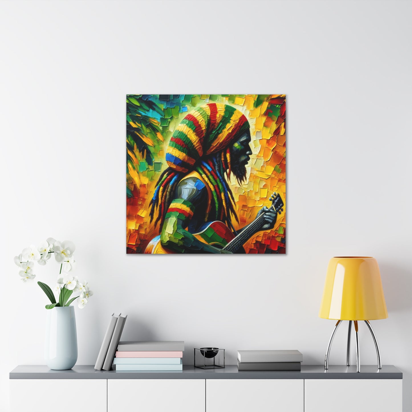 Art Print of Rastaman#5, Oil Finish, West Indian Ethnicity, Cultural, Heritage, Afro-Caribbean Man, Semi-Abstract, Canvas Gallery Wrap