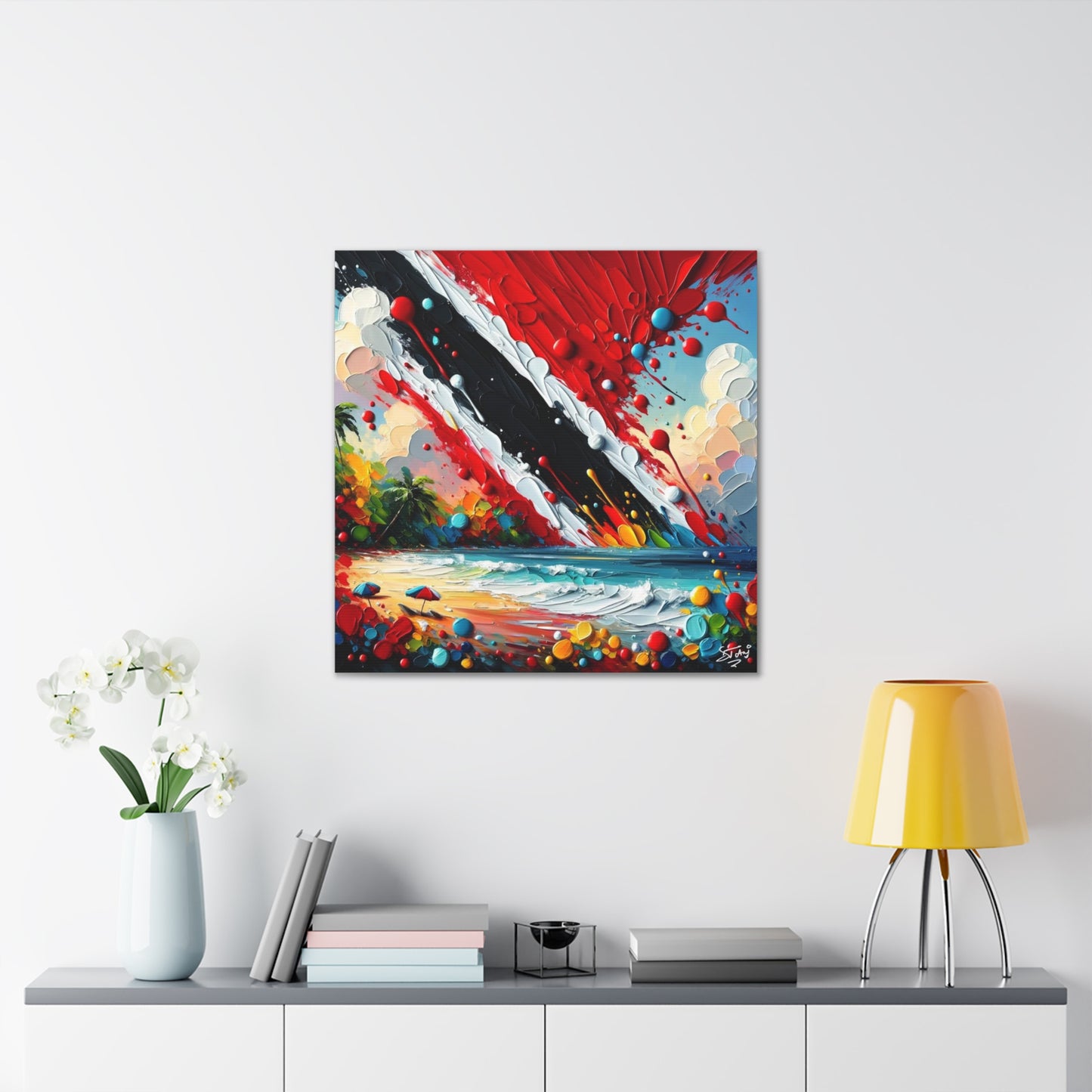 Art Print, Trinidad Abstract Scene, Oil Finish, Unity, One Love, Semi-Abstract, Canvas Gallery Wrap