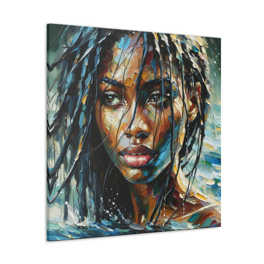 Art Print#10 of Trini Woman - Chilling in the Caribbean Sea, Oil Finish, West Indian Ethnicity, Cultural, Heritage Art, Canvas Gallery Wraps