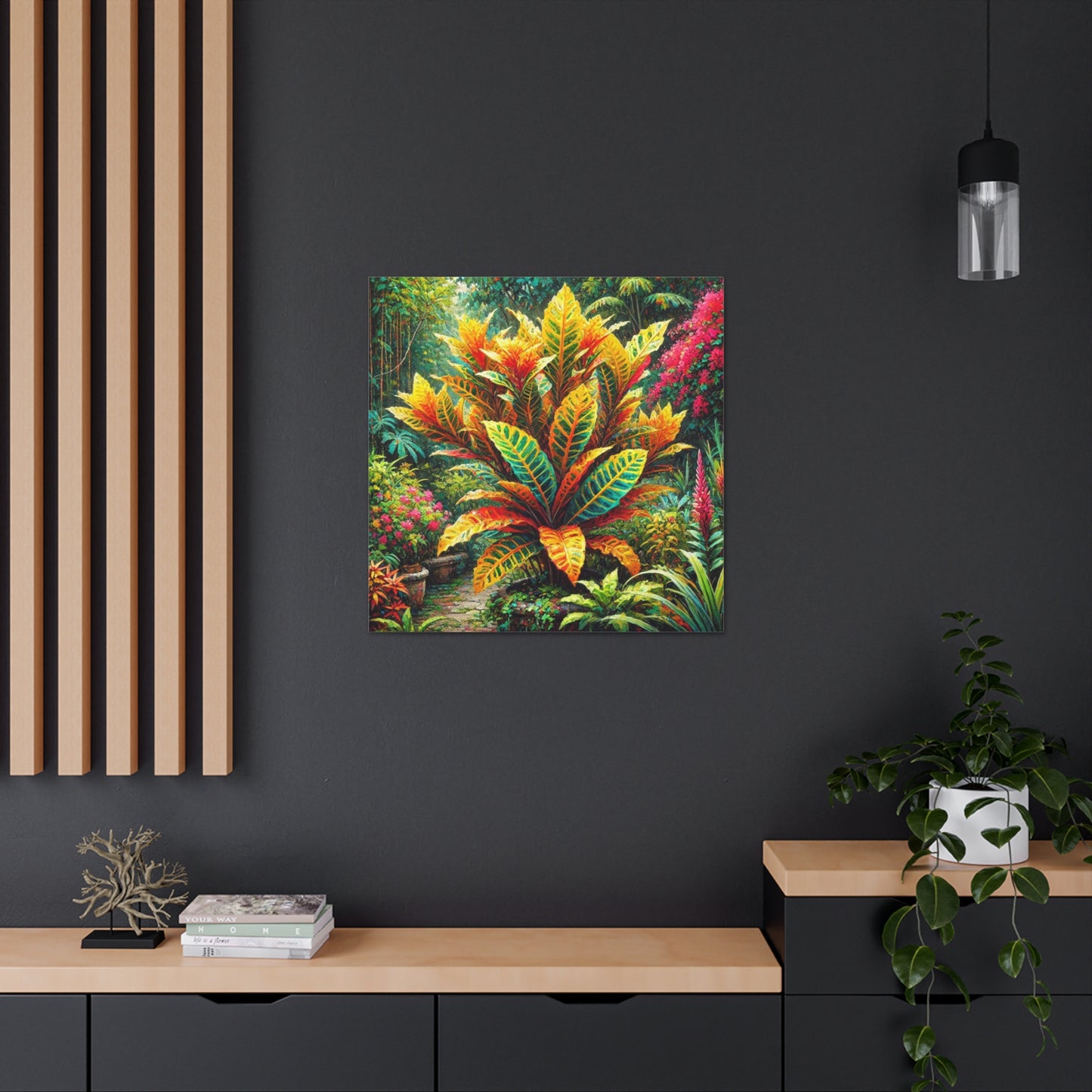 Art Print of Croton Garden, Oil Finish, West Indian Art, Canvas Gallery Wraps