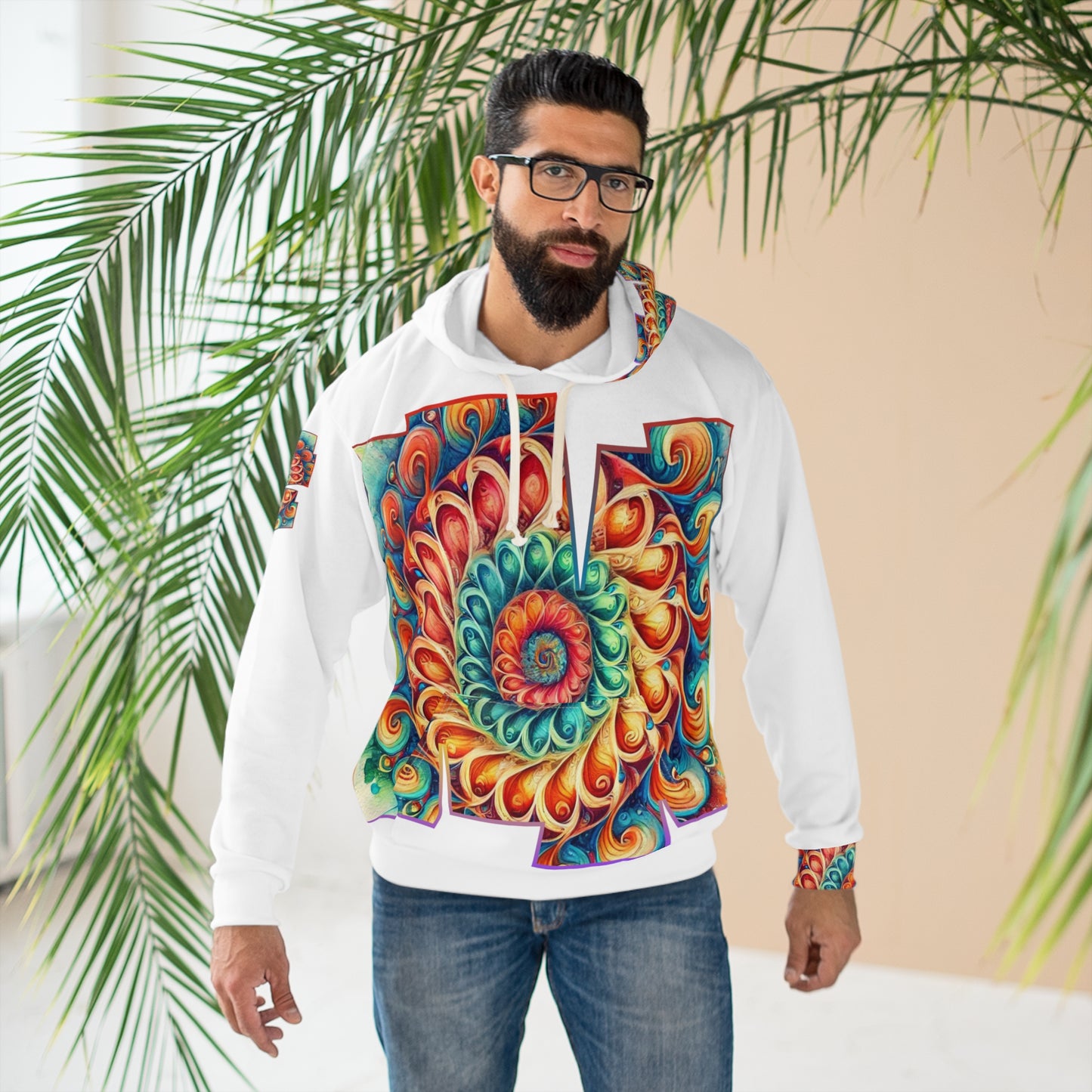 Unisex Pullover Hoodie (AOP) "Abstract Caribbean Print"