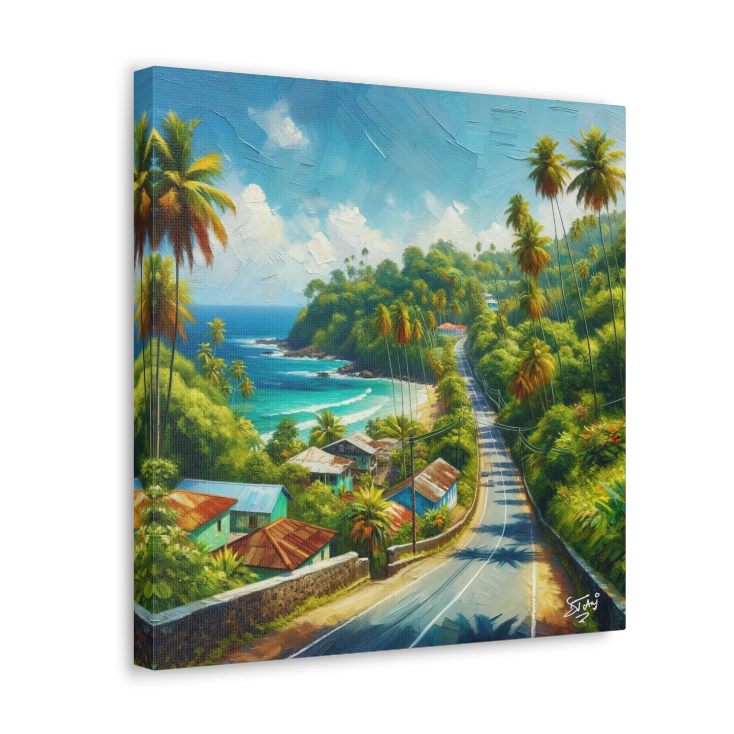 Art Print, Tranquil Countryside Road in Tobago, West Indian Art, Canvas Gallery Wraps