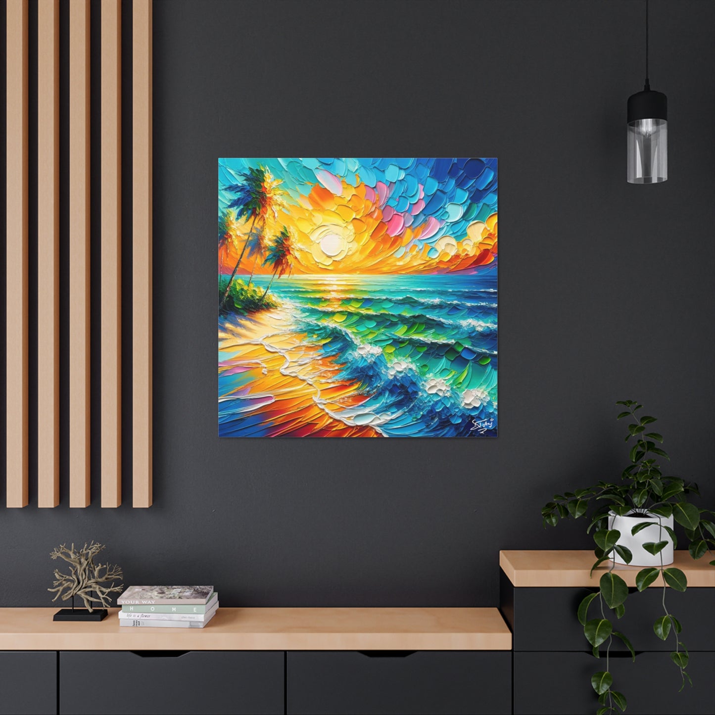 Art Print of Caribbean Beach Scene, West Indian Art, Canvas Gallery Wraps