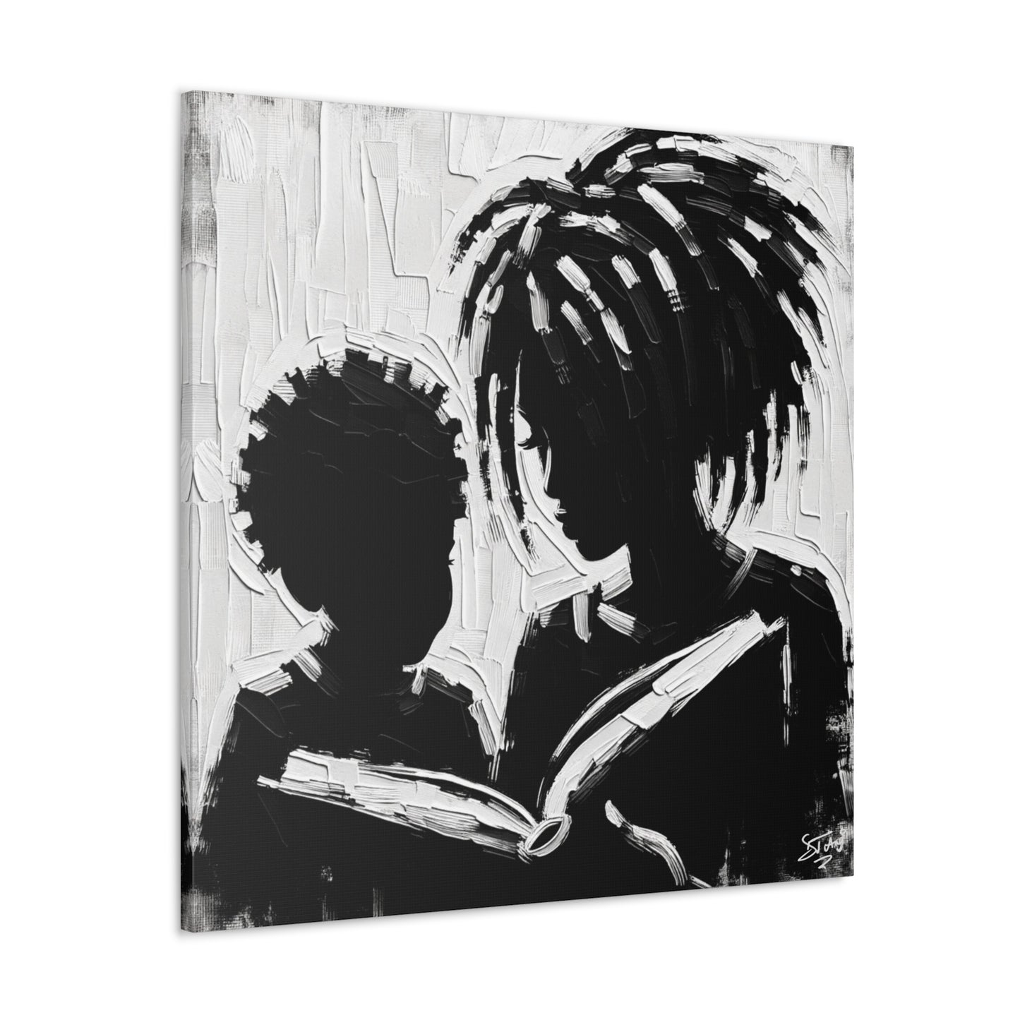 Art Print, Afro-Caribbean Mother & Son, Oil Finish, West Indian Ethnicity, Cultural, Heritage, Abstract, Canvas Gallery Wrap