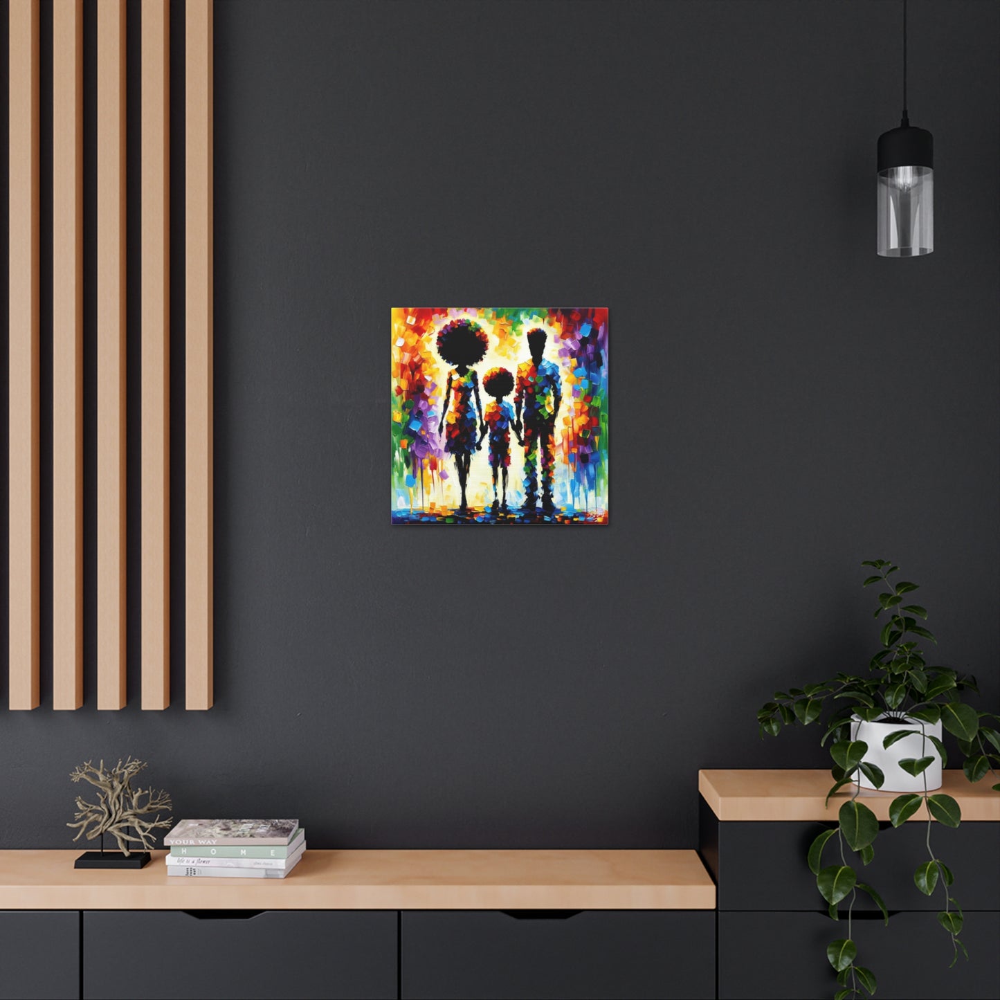 Art Print, Afro-Caribbean Family, Oil Finish, West Indian Ethnicity, Cultural, Heritage, Semi-Abstract, Canvas Gallery Wrap