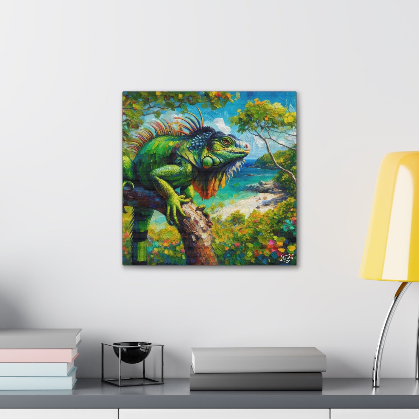 Art Print, Iguana, Caribbean Wildlife, Oil Finish, Caribbean Nature, Cultural, Heritage, Canvas Gallery Wrap