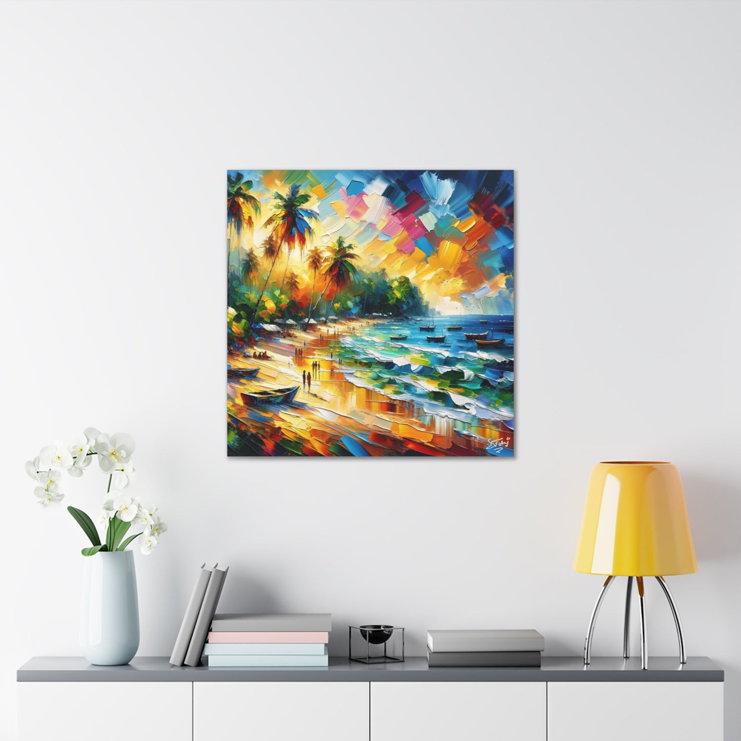 Art Print of Caribbean Sunset, Abstract, Oil Painting, West Indian Art, Canvas Gallery Wraps