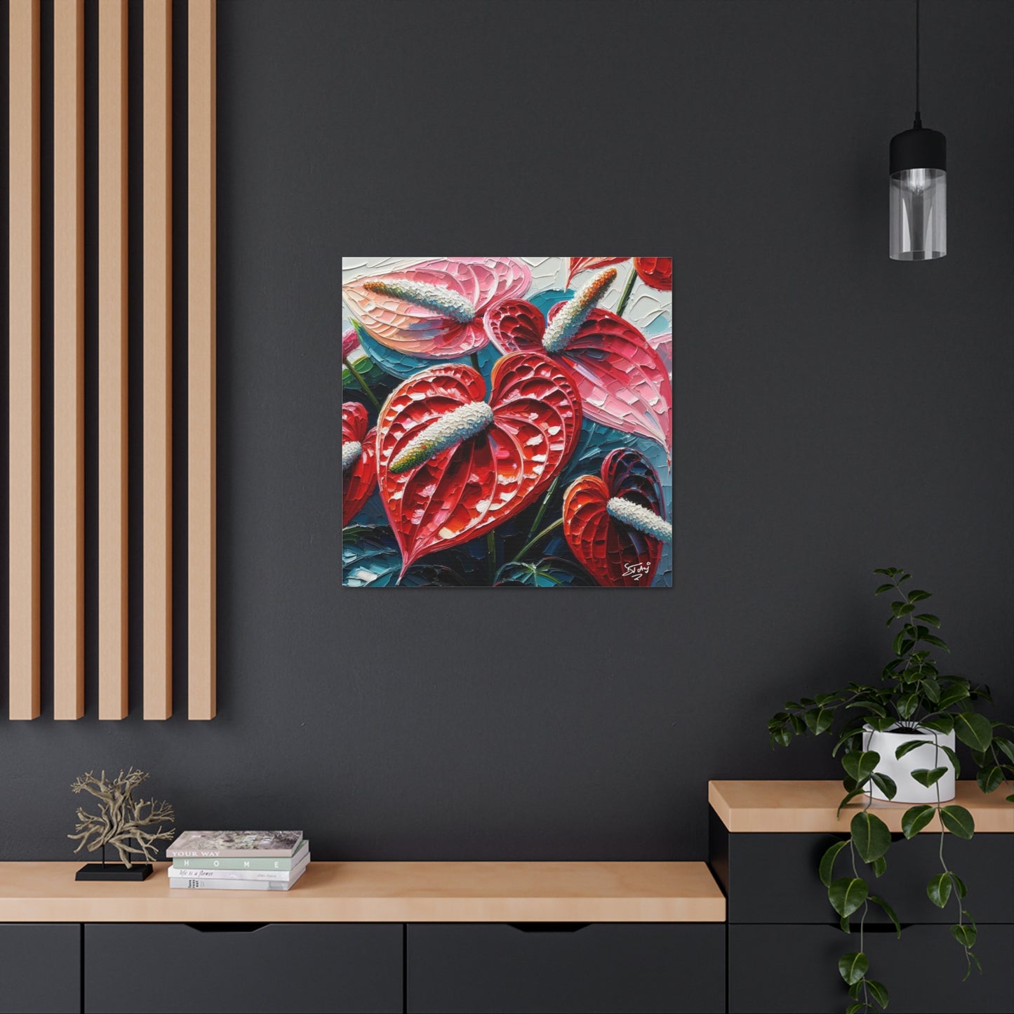 Art Print of Anthurium Flowers, Oil Finish, West Indian Art, Canvas Gallery Wraps