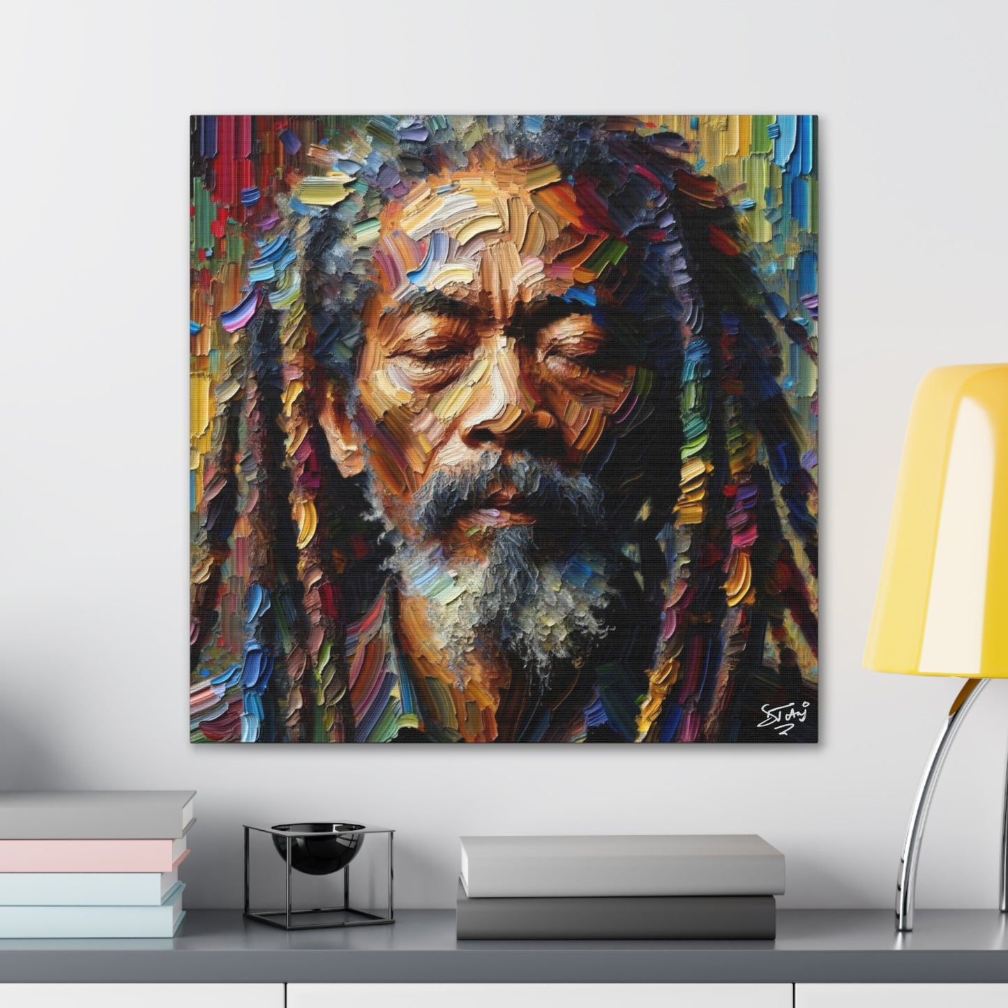 Art Print, Trini Rastaman, Oil Finish, West Indian Ethnicity, Cultural, Heritage, Semi-Abstract, Canvas Gallery Wrap