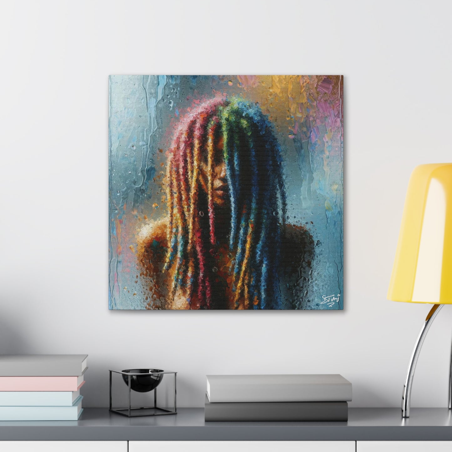 Art Print, Dreadlock Woman in Sauna, Oil Finish, West Indian Ethnicity, Cultural, Heritage, Semi-Abstract, Canvas Gallery Wrap