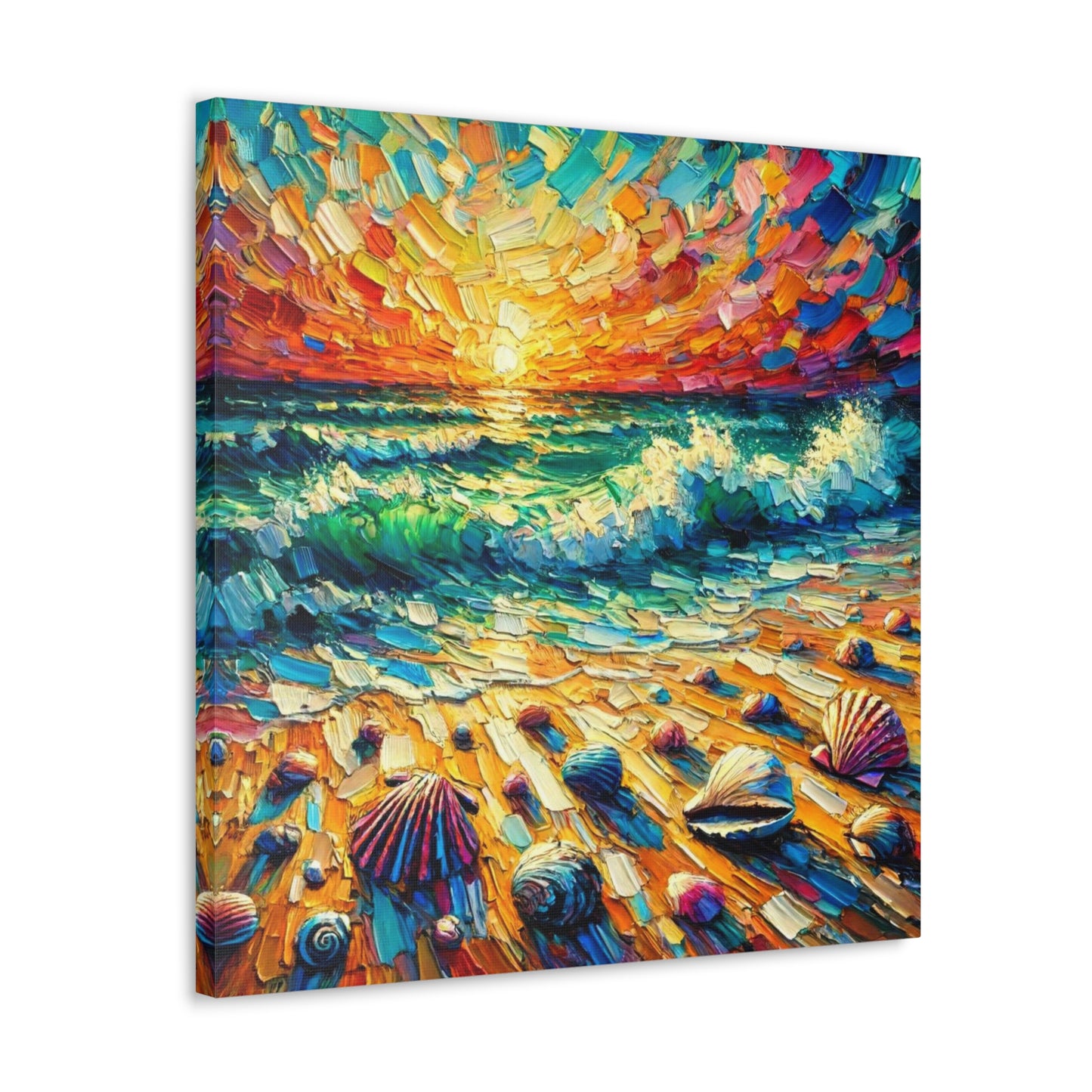 Art Print, Seashells on Caribbean Beach, Sunset, Semi-Abstract, Oil Painting, West Indian Art, Canvas Gallery Wraps