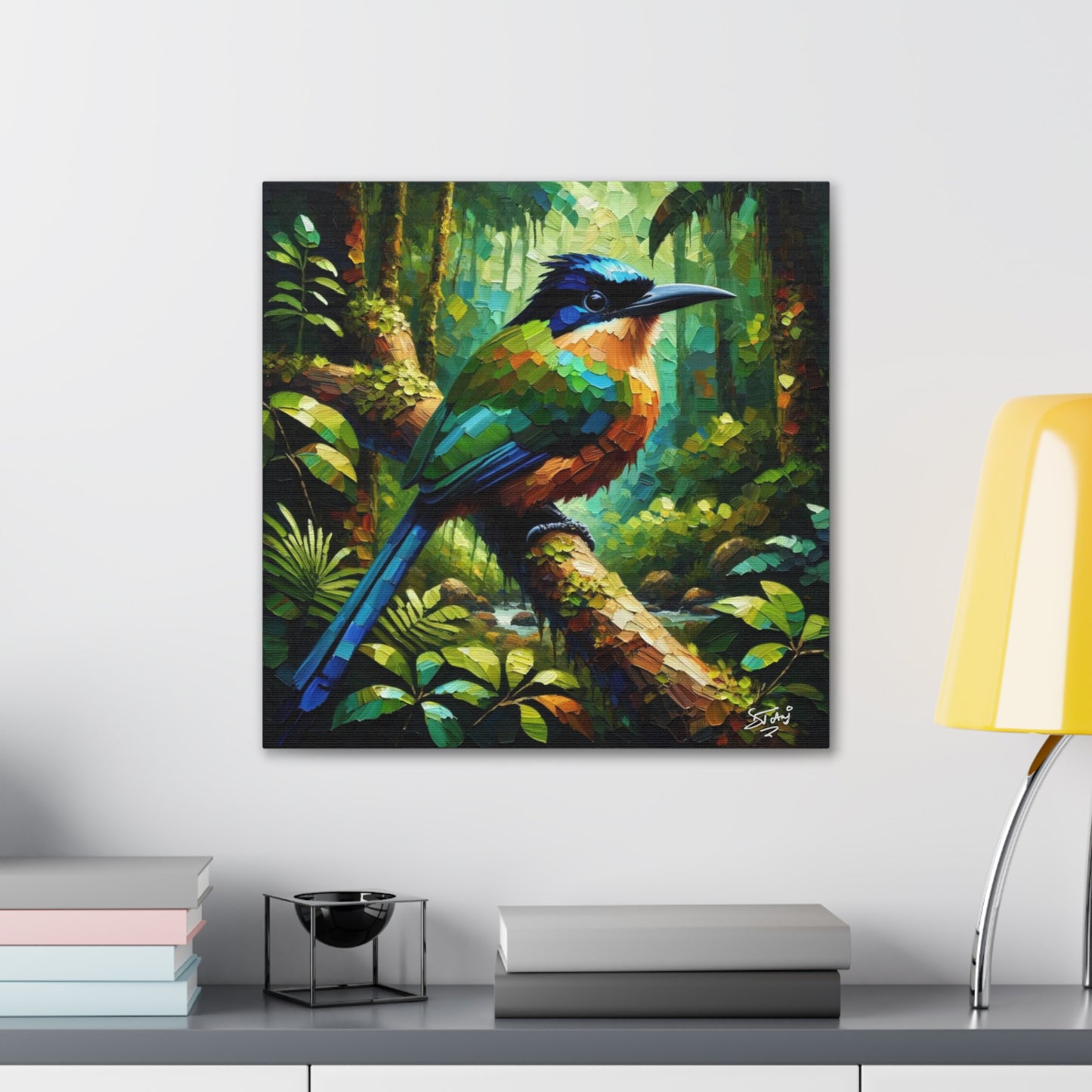 Art Print, Trinidad Motmot, Caribbean Birds, Abstract Oil Finish, Caribbean Nature, Cultural, Heritage, Canvas Gallery Wrap