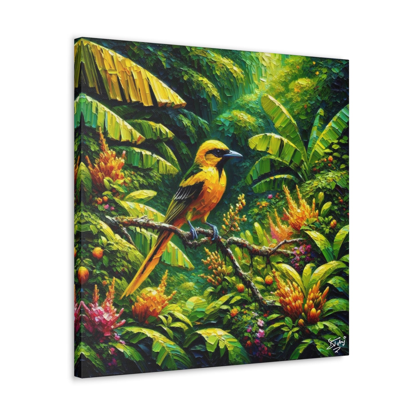 Art Print, Yellow Oriole (Plantain Bird), Caribbean Birds, Oil Finish, Caribbean Nature, Cultural, Heritage, Canvas Gallery Wrap