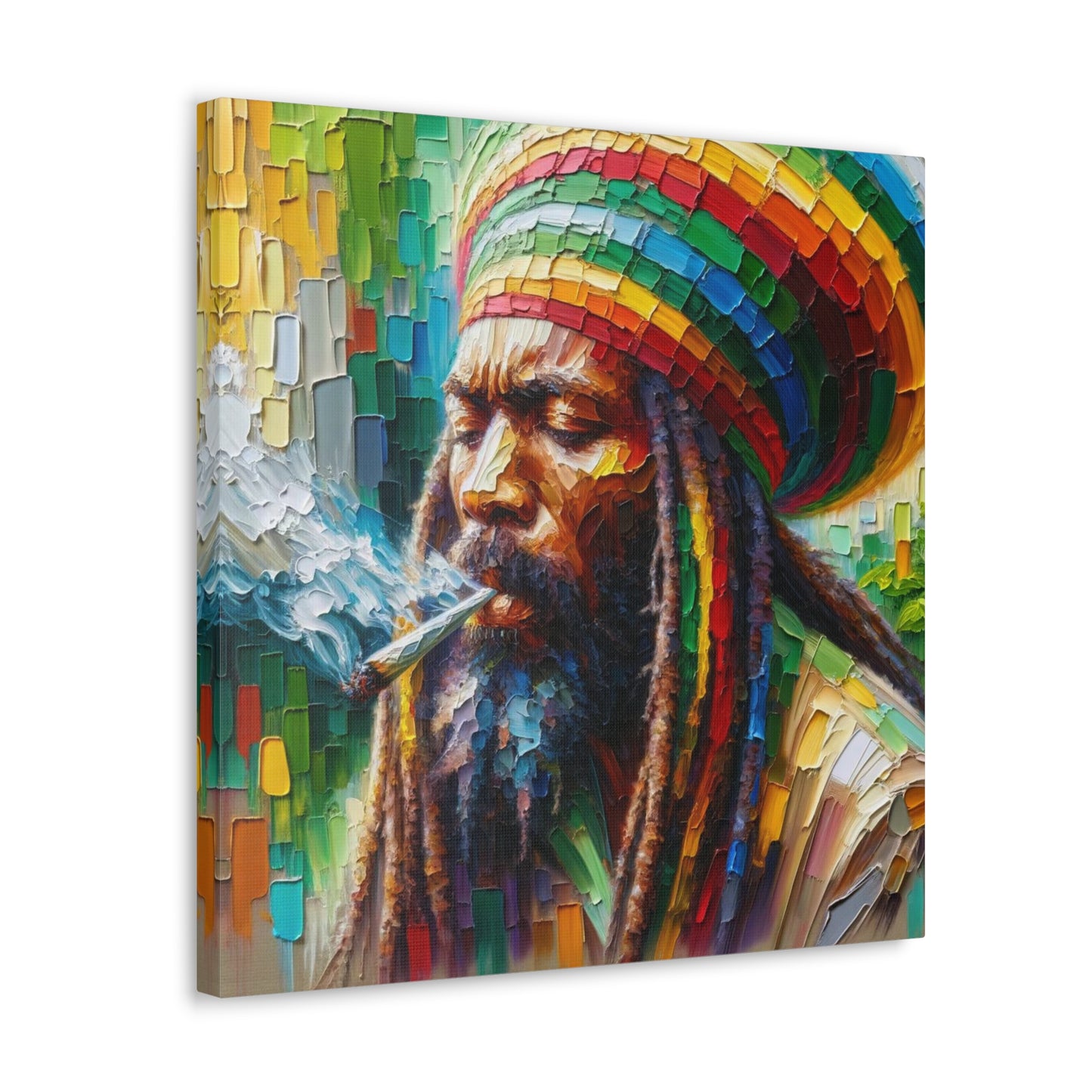 Art Print of Rastaman#2, Oil Finish, West Indian Ethnicity, Cultural, Heritage, Afro-Caribbean Man, Semi-Abstract, Canvas Gallery Wrap