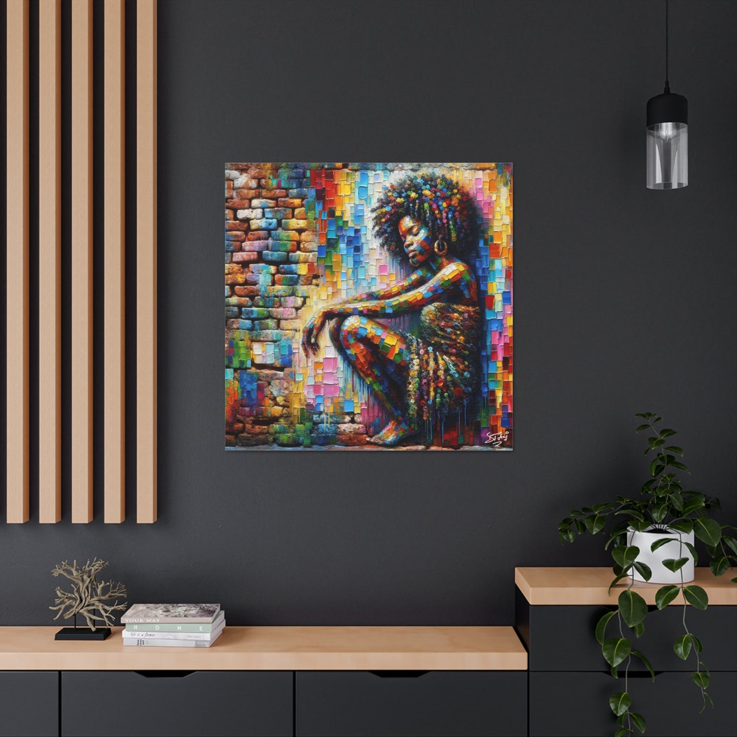 Art Print, Afro-Caribbean Woman "In Paint," (2) Oil Finish, West Indian Ethnicity, Cultural, Heritage, Semi-Abstract, Canvas Gallery Wrap