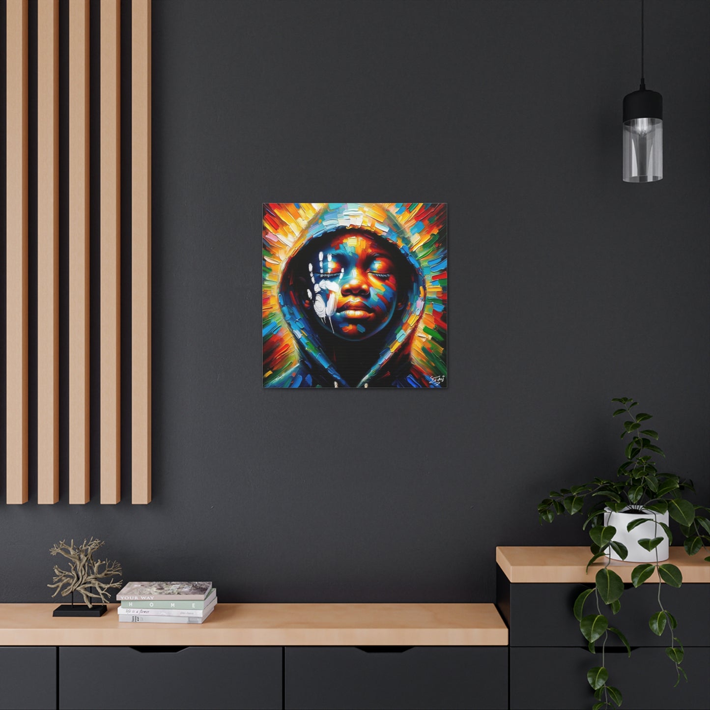 Art Print, Afro-Caribbean Boy "The Resistance," Oil Finish, West Indian Ethnicity, Cultural, Heritage, Semi-Abstract, Canvas Gallery Wrap