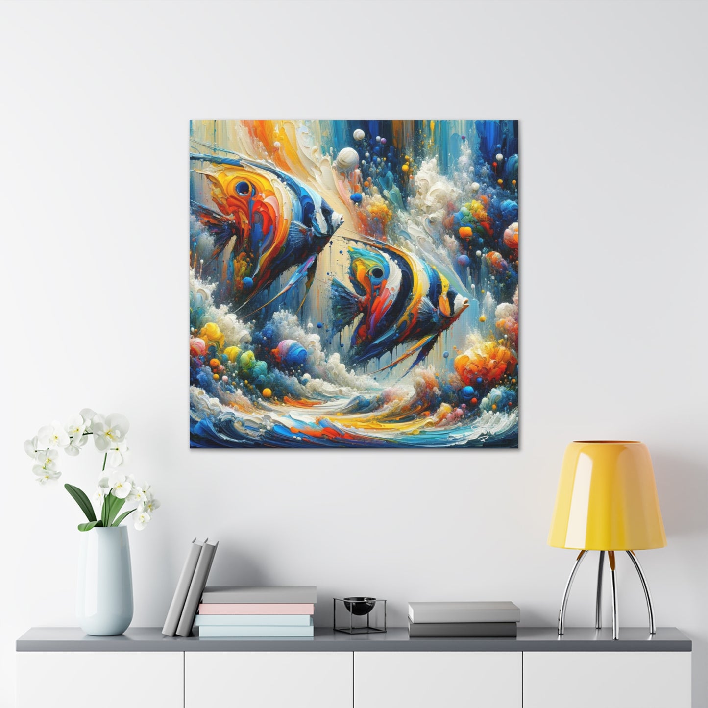 Art Print, Angelfish, Abstract Oil Finish, Caribbean Nature, Canvas Gallery Wrap