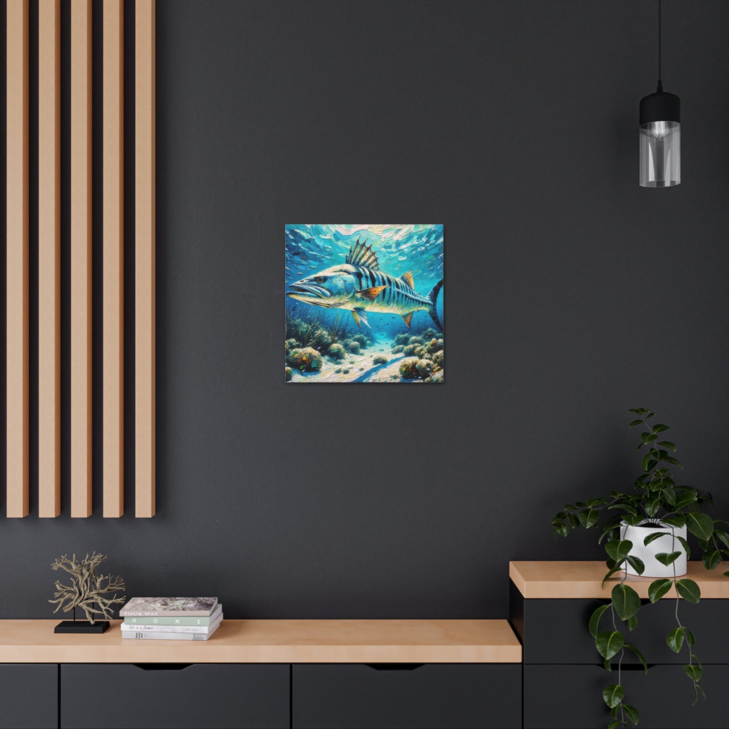 Art Print, Great Barracuda, Oil Finish, Caribbean Nature, Canvas Gallery Wrap