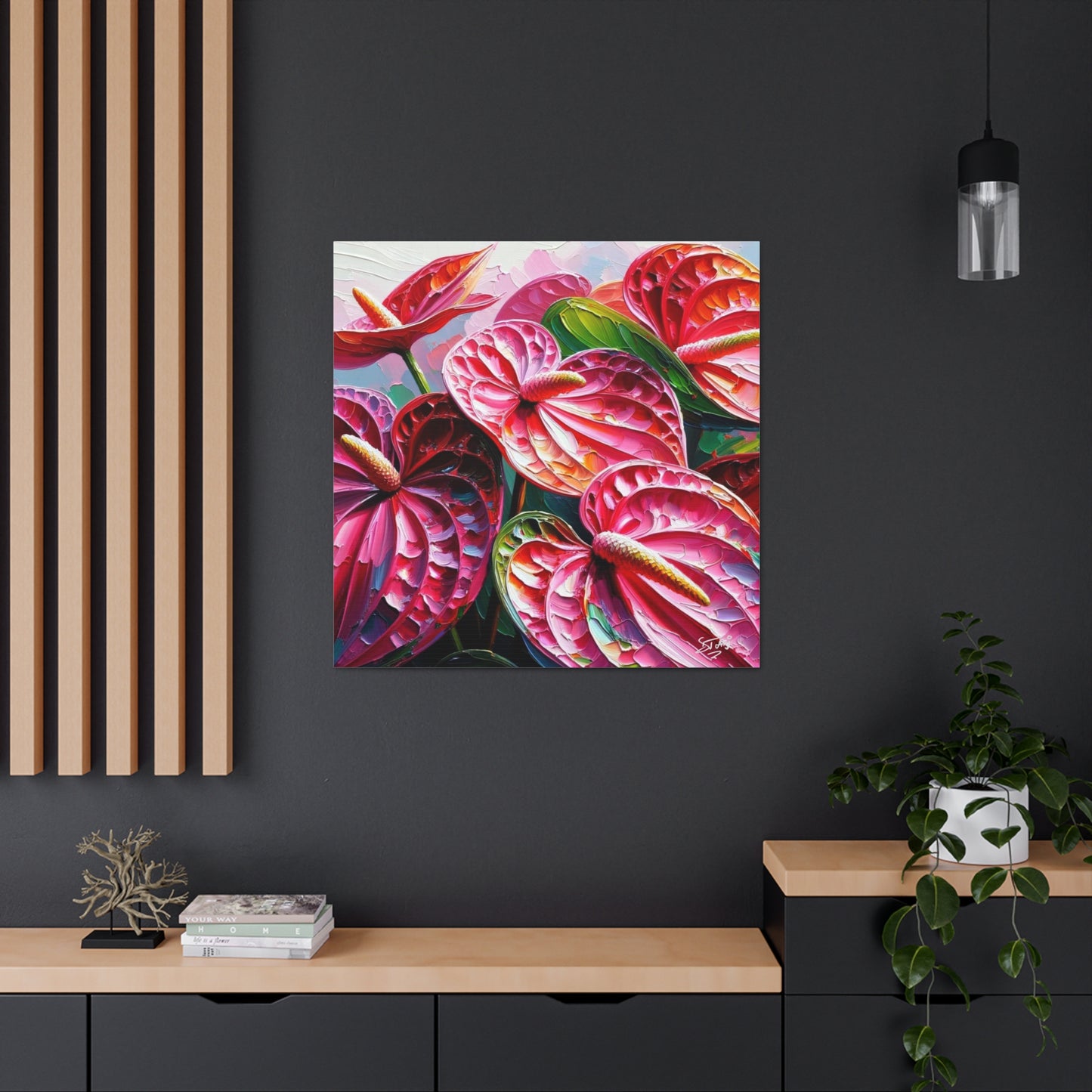 Art Print of Anthurium Flowers, Oil Finish, West Indian Art, Canvas Gallery Wraps