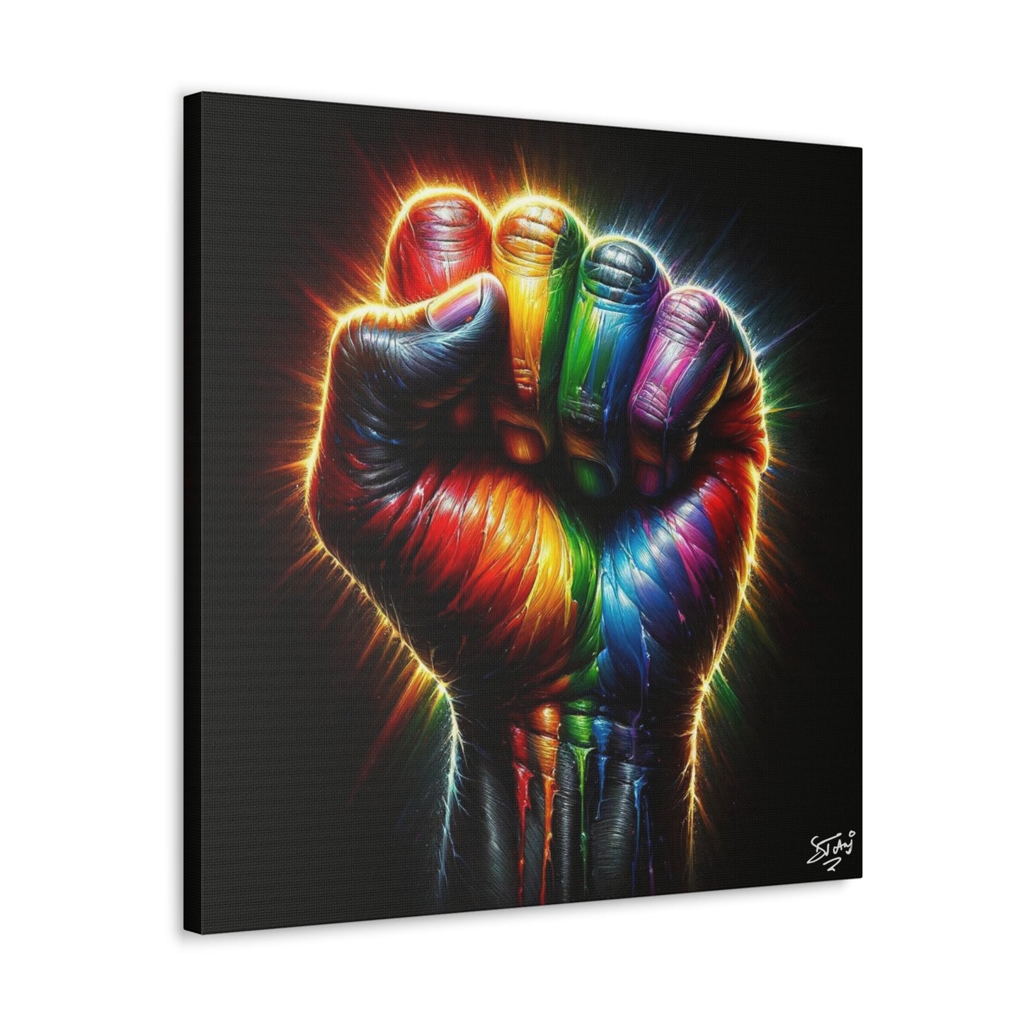 Art Print, Black Power, Oil Finish, Unity, One Love, Semi-Abstract, Canvas Gallery Wrap