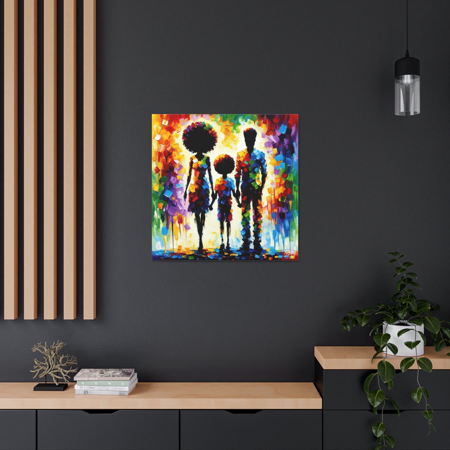 Art Print, Afro-Caribbean Family, Oil Finish, West Indian Ethnicity, Cultural, Heritage, Semi-Abstract, Canvas Gallery Wrap