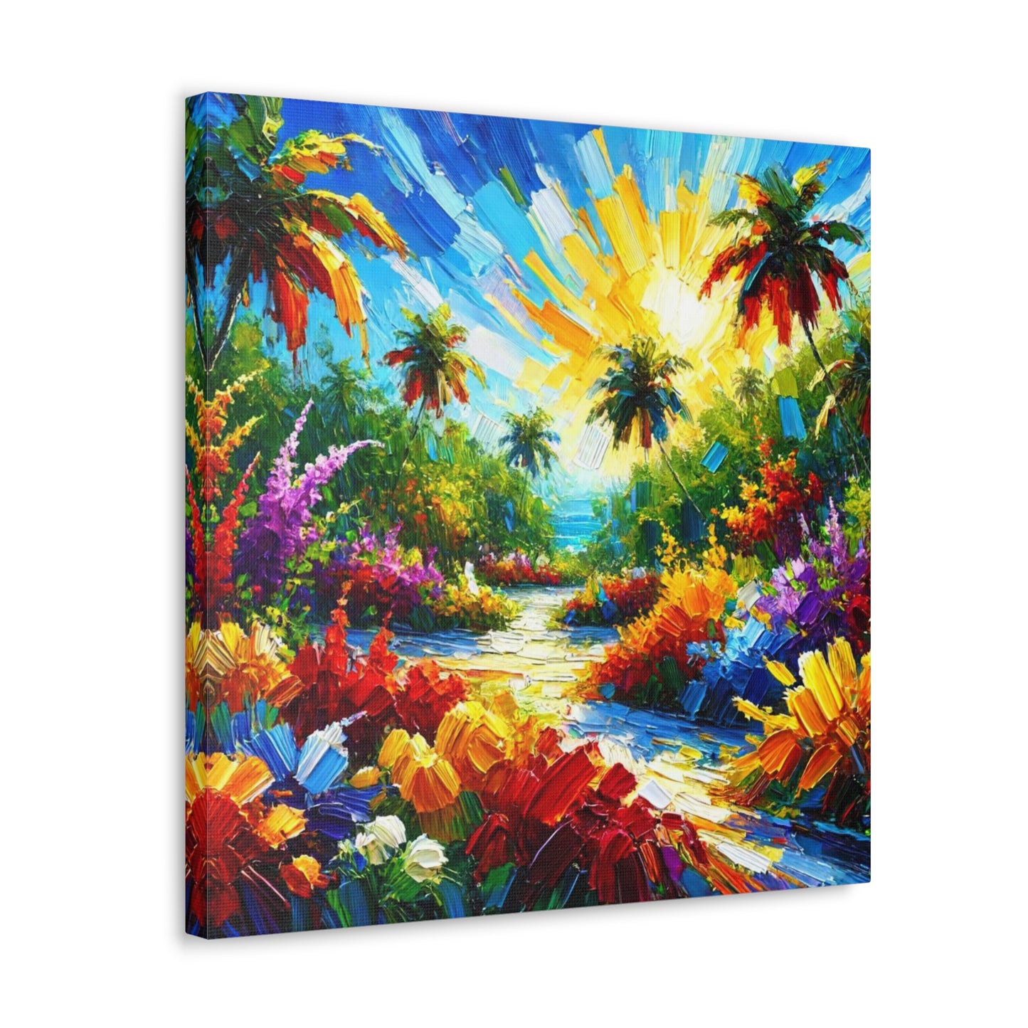 Art Print of Tropical Flower Garden, Abstract Oil Finish, West Indian Art, Canvas Gallery Wraps