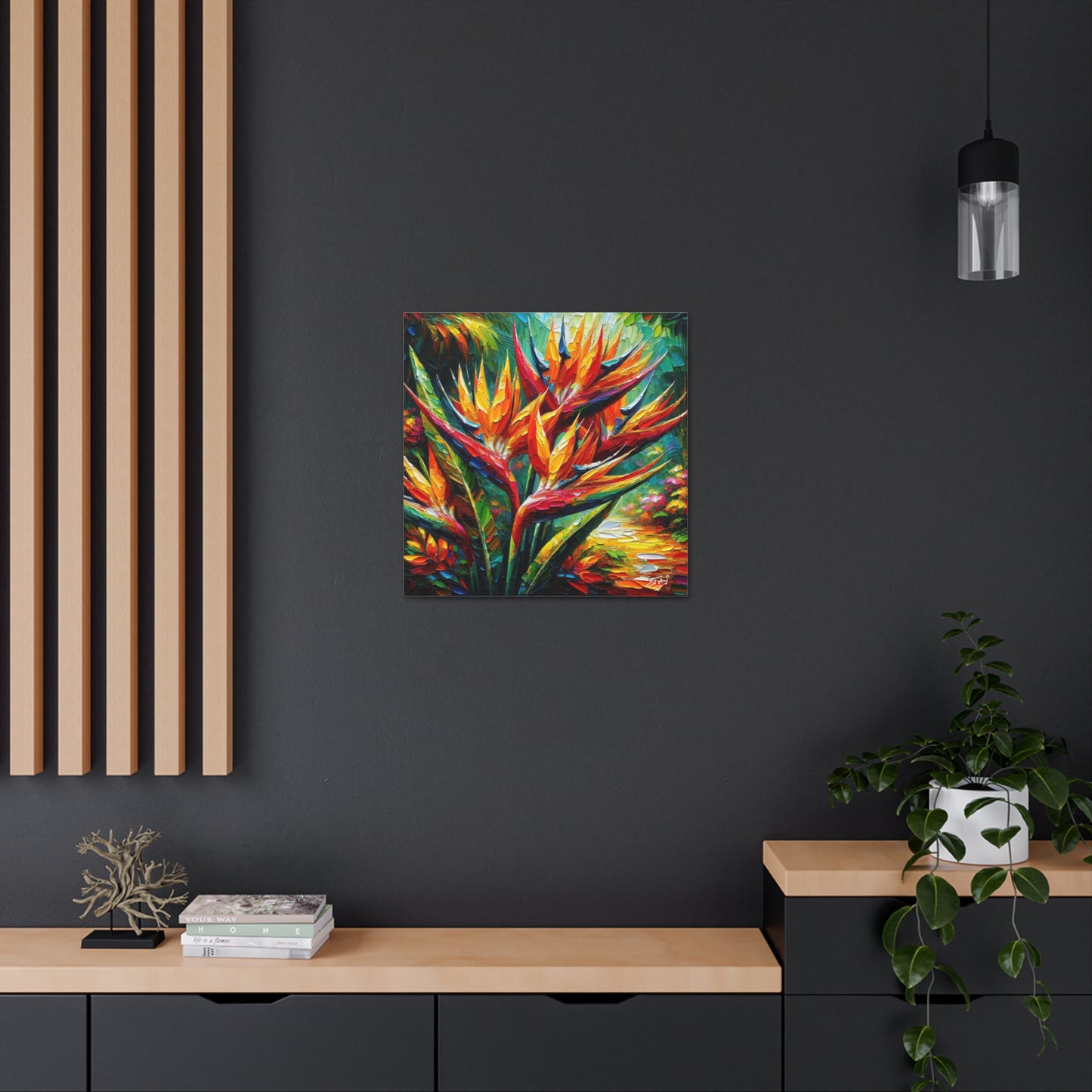 Art Print of Tropical Flower Garden, Oil Finish, West Indian Art, Canvas Gallery Wraps