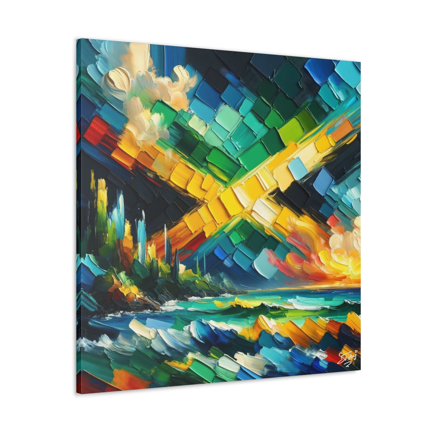 Art Print, Jamaica Abstract Scene, Oil Finish, Unity, One Love, Semi-Abstract, Canvas Gallery Wrap