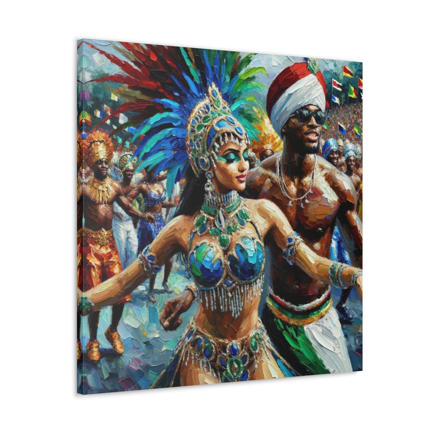 Art Print, Trini Masqueraders#3, Carnival, Oil Finish, West Indian Ethnicity, Cultural, Heritage, Indo & Afro Caribbean, Canvas Gallery Wrap