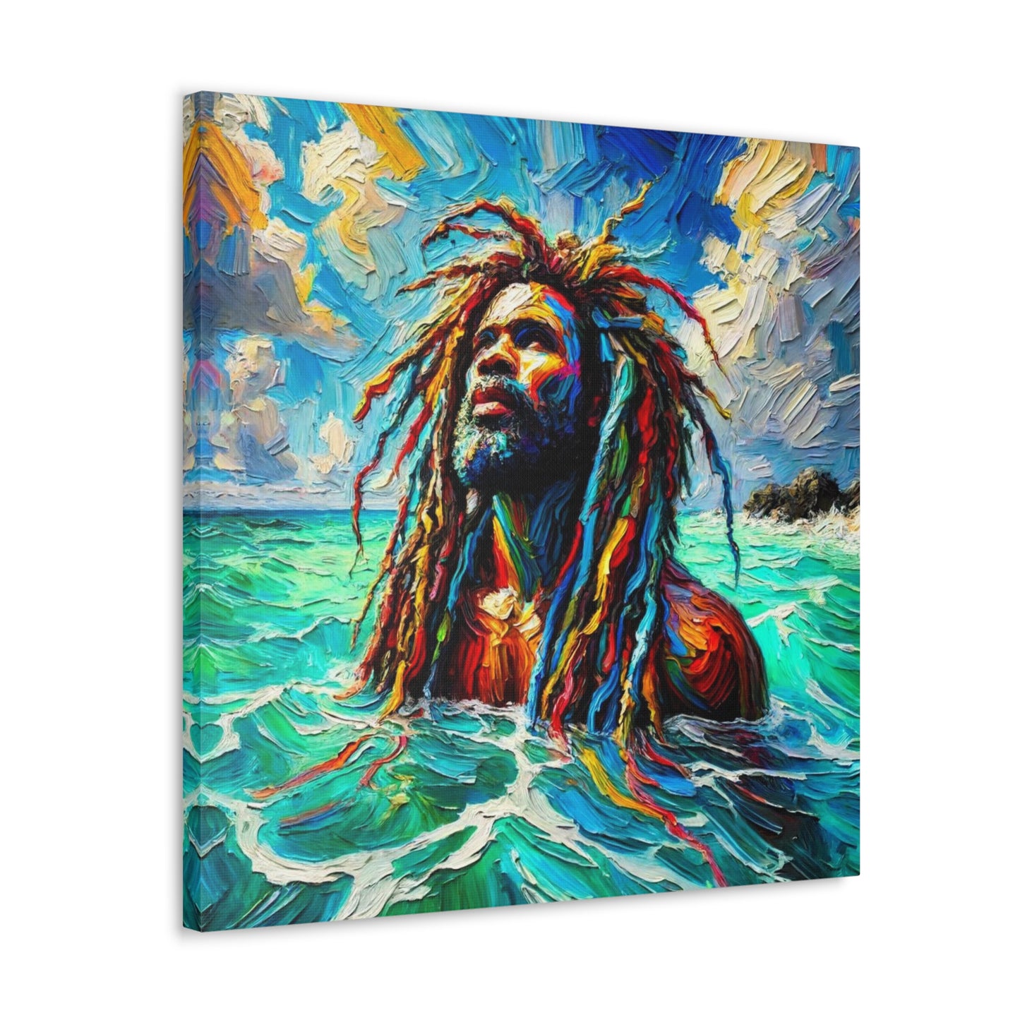 Art Print, Afro-Caribbean Man, "Sea Bath" Abstract, Oil Finish, West Indian Ethnicity, Cultural, Heritage, Abstract, Canvas Gallery Wrap