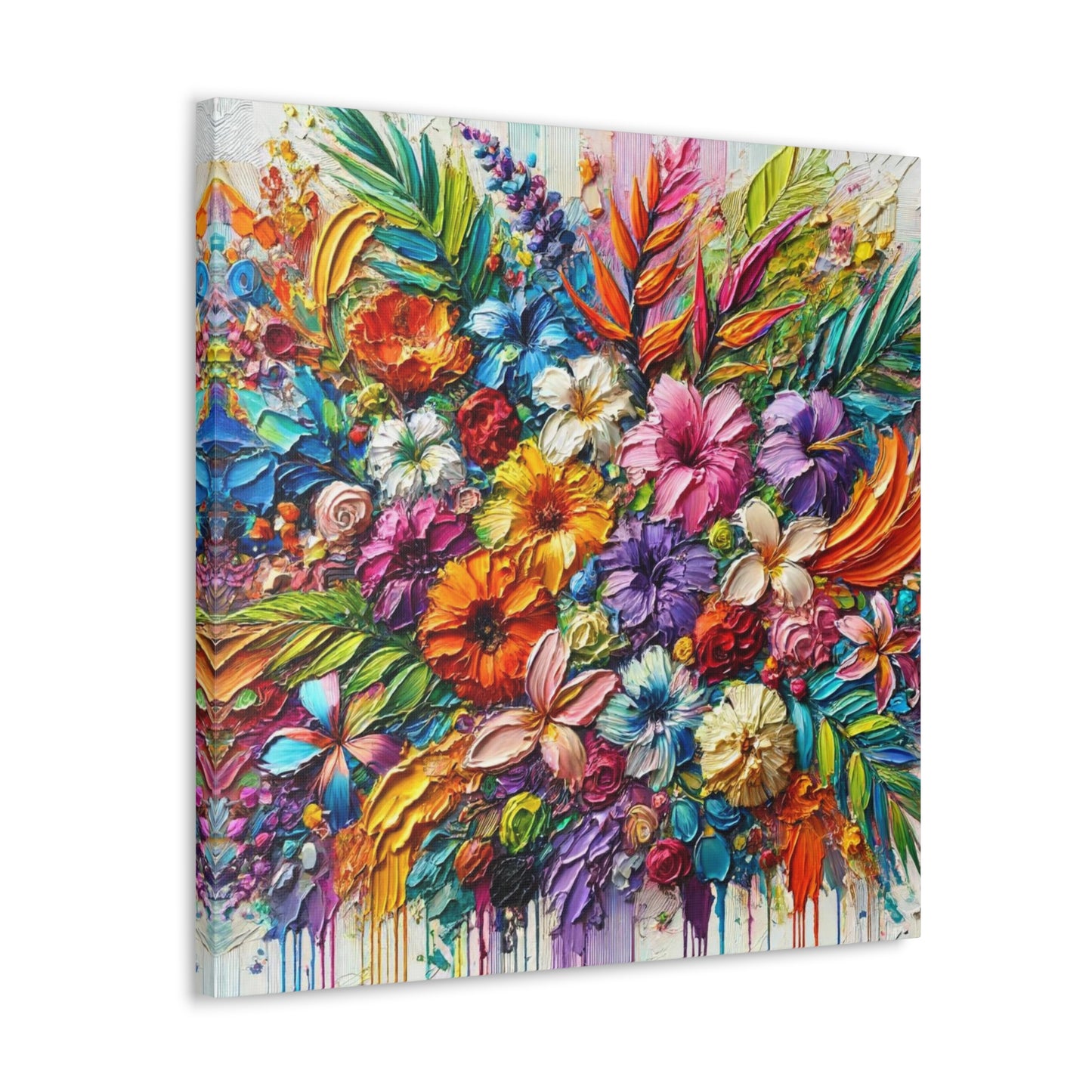 Art Print of Tropical Floral Arrangement, Abstract Oil Finish, West Indian Art, Canvas Gallery Wraps