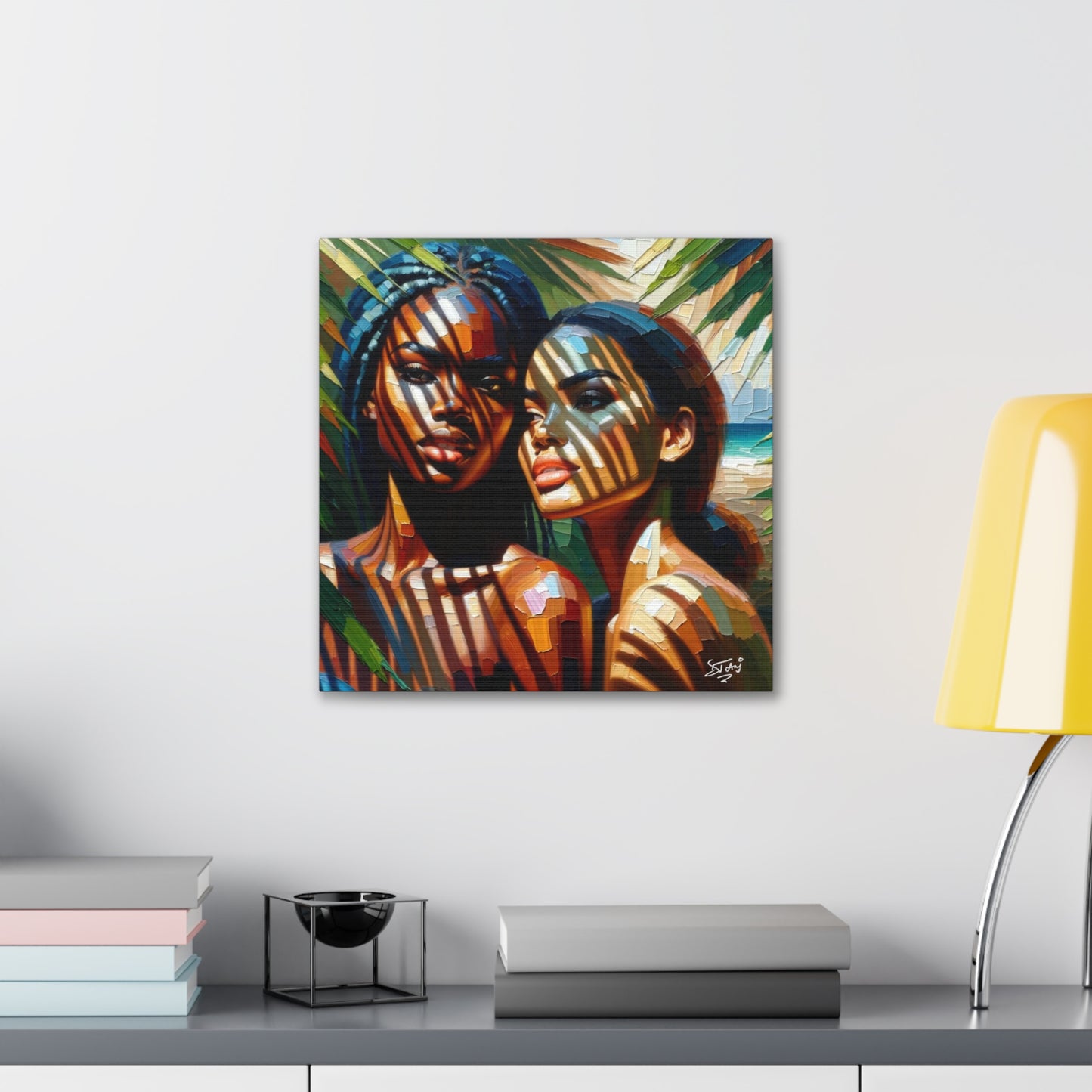 Art Print, Caribbean Women, "In the Shade" Oil Finish, West Indian Ethnicity, Cultural, Heritage, Canvas Gallery Wrap