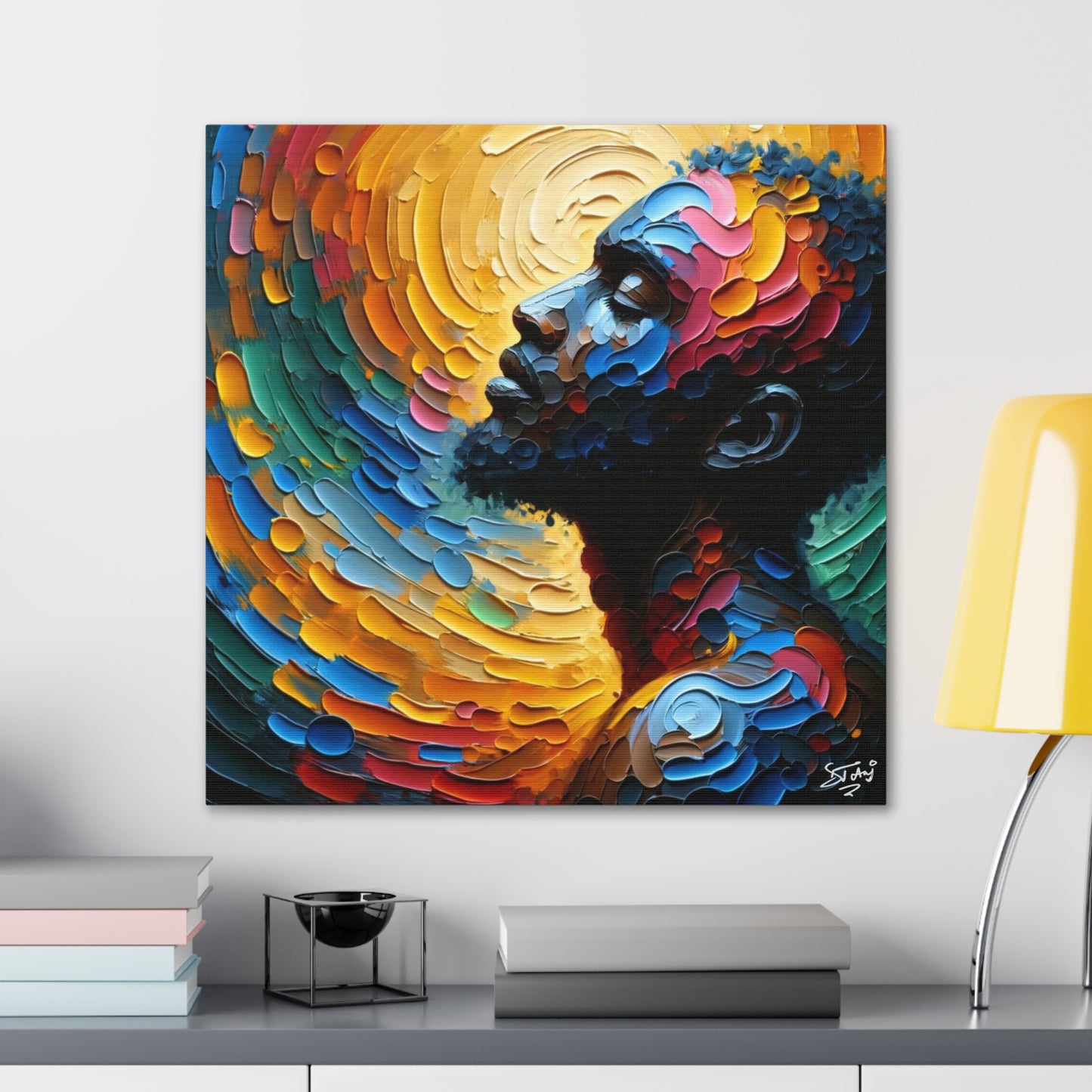 Art Print, Afro-Caribbean Man, "Deep in Thought," Oil Finish, West Indian Ethnicity, Cultural, Heritage, Abstract, Canvas Gallery Wrap