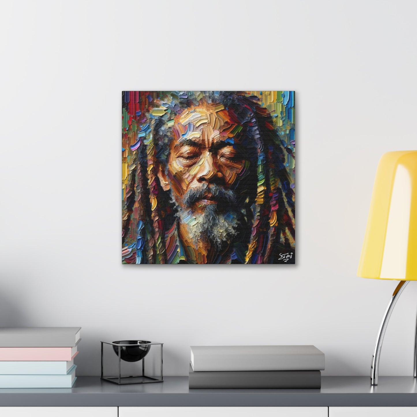 Art Print, Trini Rastaman, Oil Finish, West Indian Ethnicity, Cultural, Heritage, Semi-Abstract, Canvas Gallery Wrap