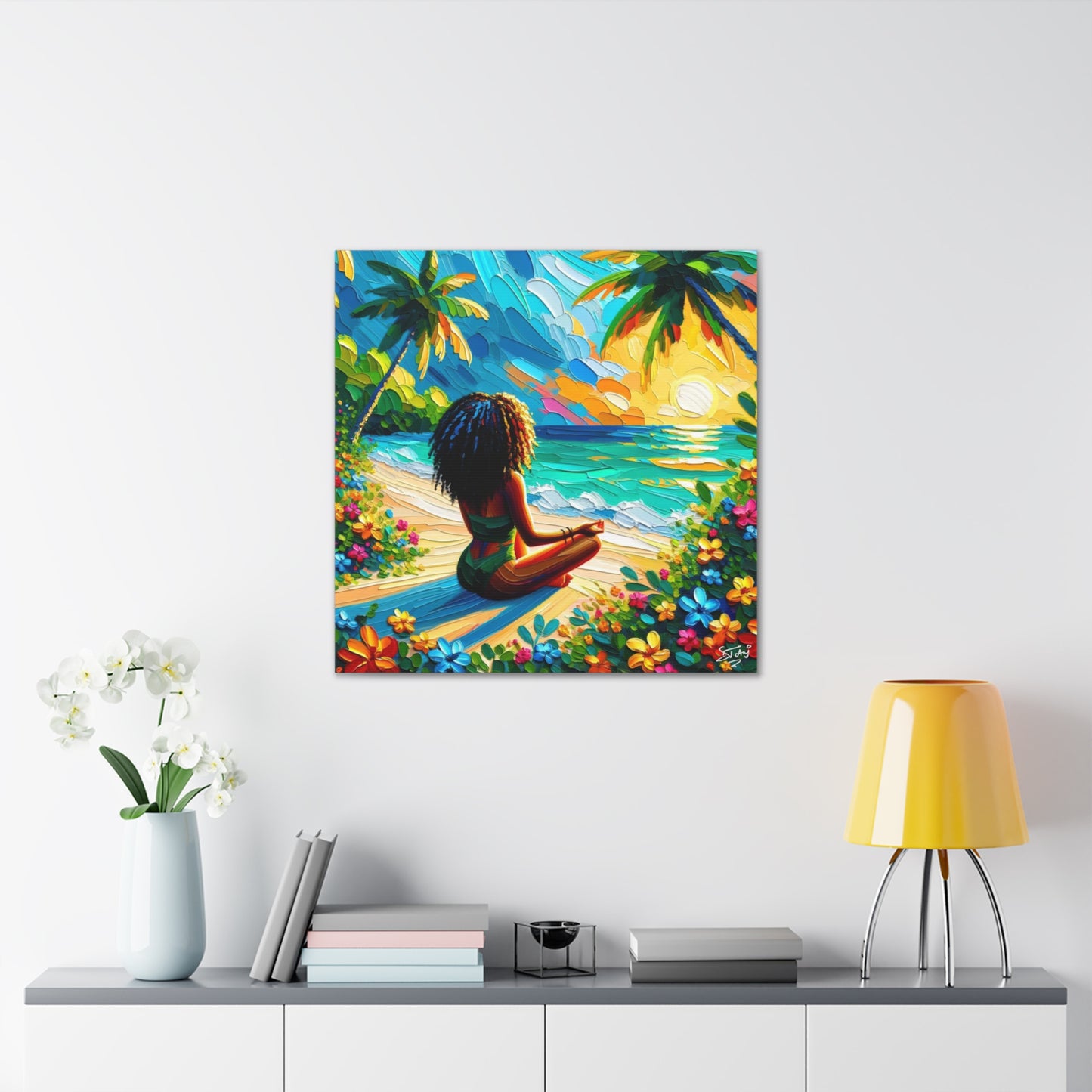 Art Print of Caribbean Woman on Beach, Oil Finish, West Indian Art, Canvas Gallery Wraps