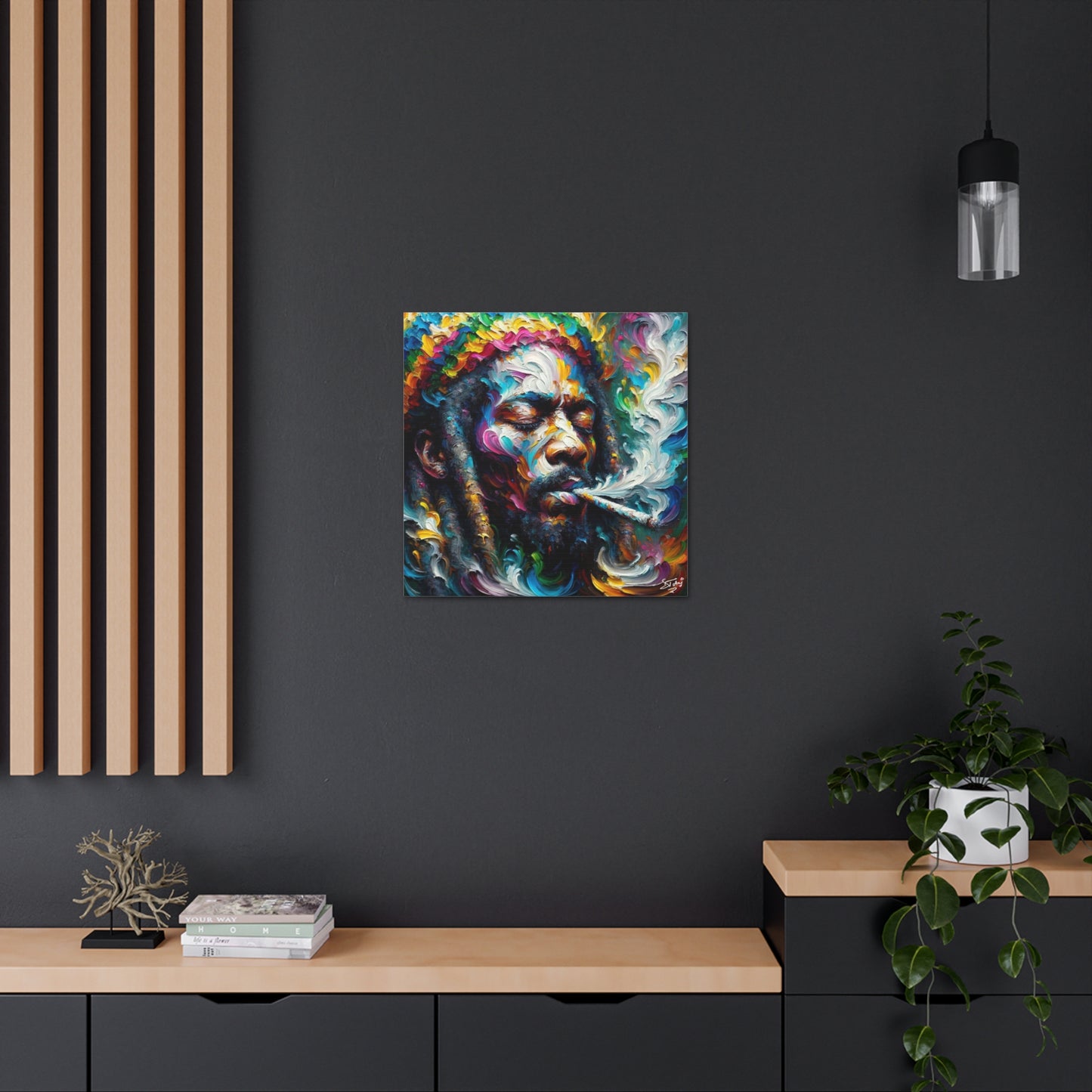 Art Print, "Rastaman Live Up," Oil Finish, West Indian Ethnicity, Cultural, Heritage, Semi-Abstract, Canvas Gallery Wrap