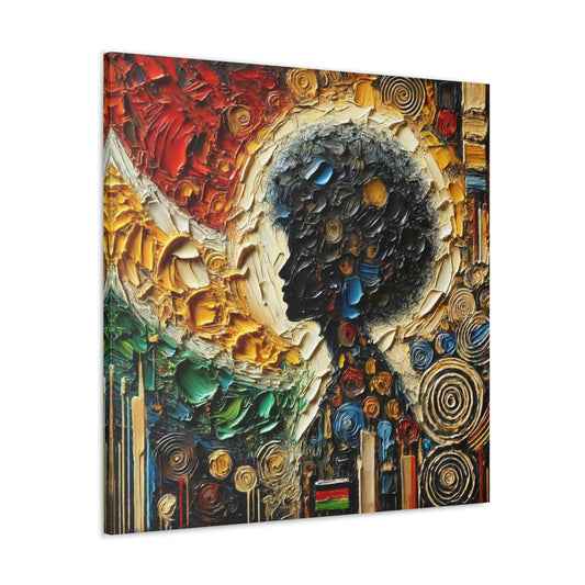 Art Print, African Print, Black Power, Silhouette, Abstract Oil Finish, Unity, One Love, Canvas Gallery Wrap