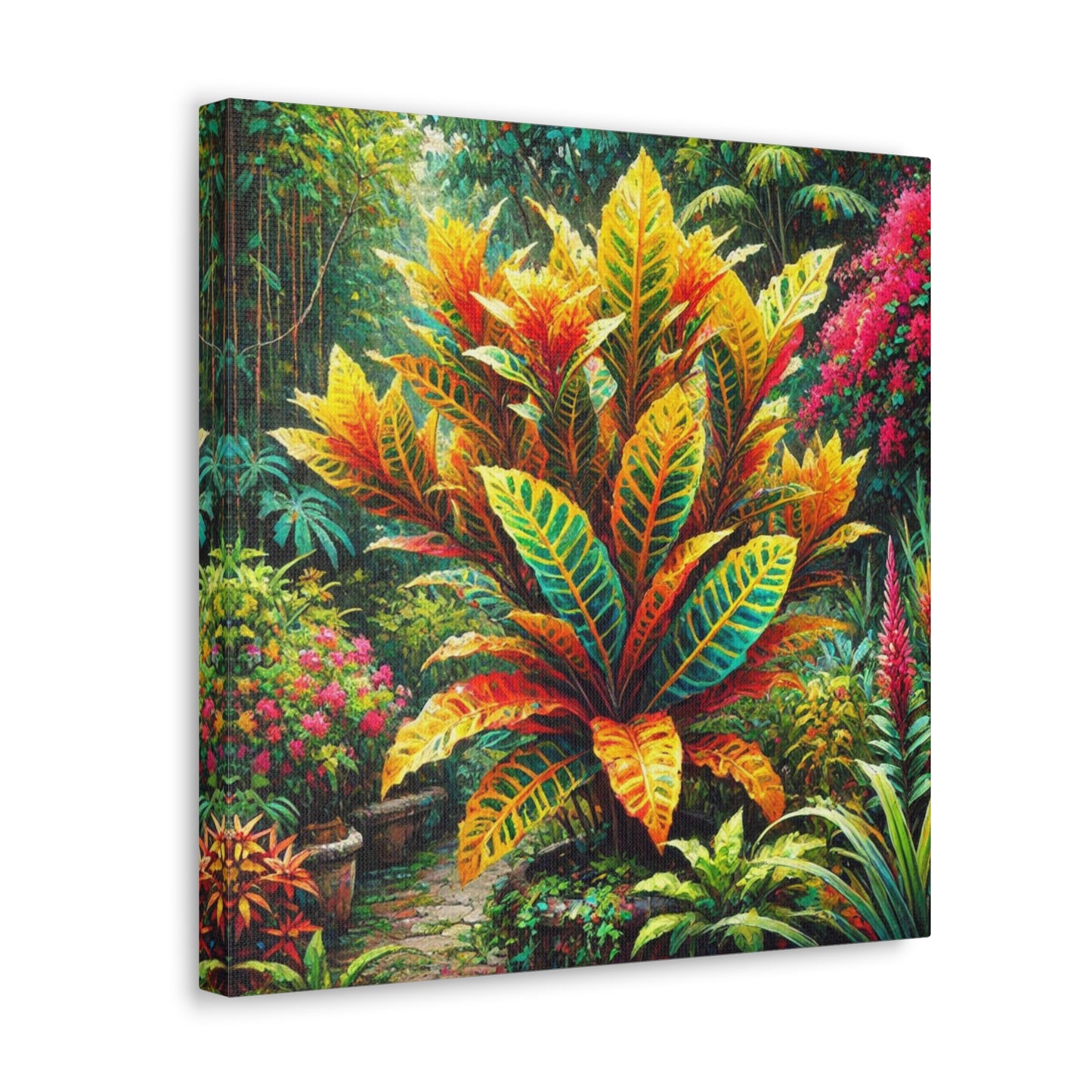 Art Print of Croton Garden, Oil Finish, West Indian Art, Canvas Gallery Wraps