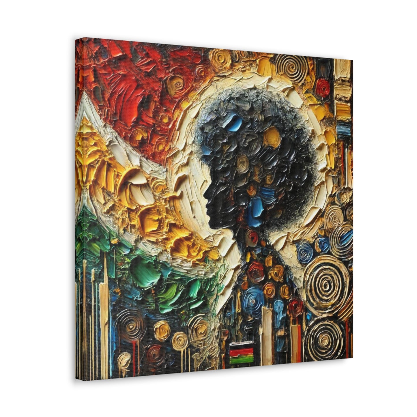 Art Print, African Print, Black Power, Silhouette, Abstract Oil Finish, Unity, One Love, Canvas Gallery Wrap