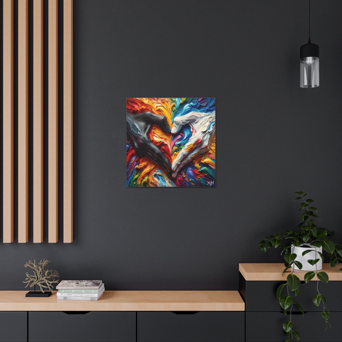 Art Print, Hands 'In Love,' Oil Finish, Unity, One Love, Semi-Abstract, Canvas Gallery Wrap